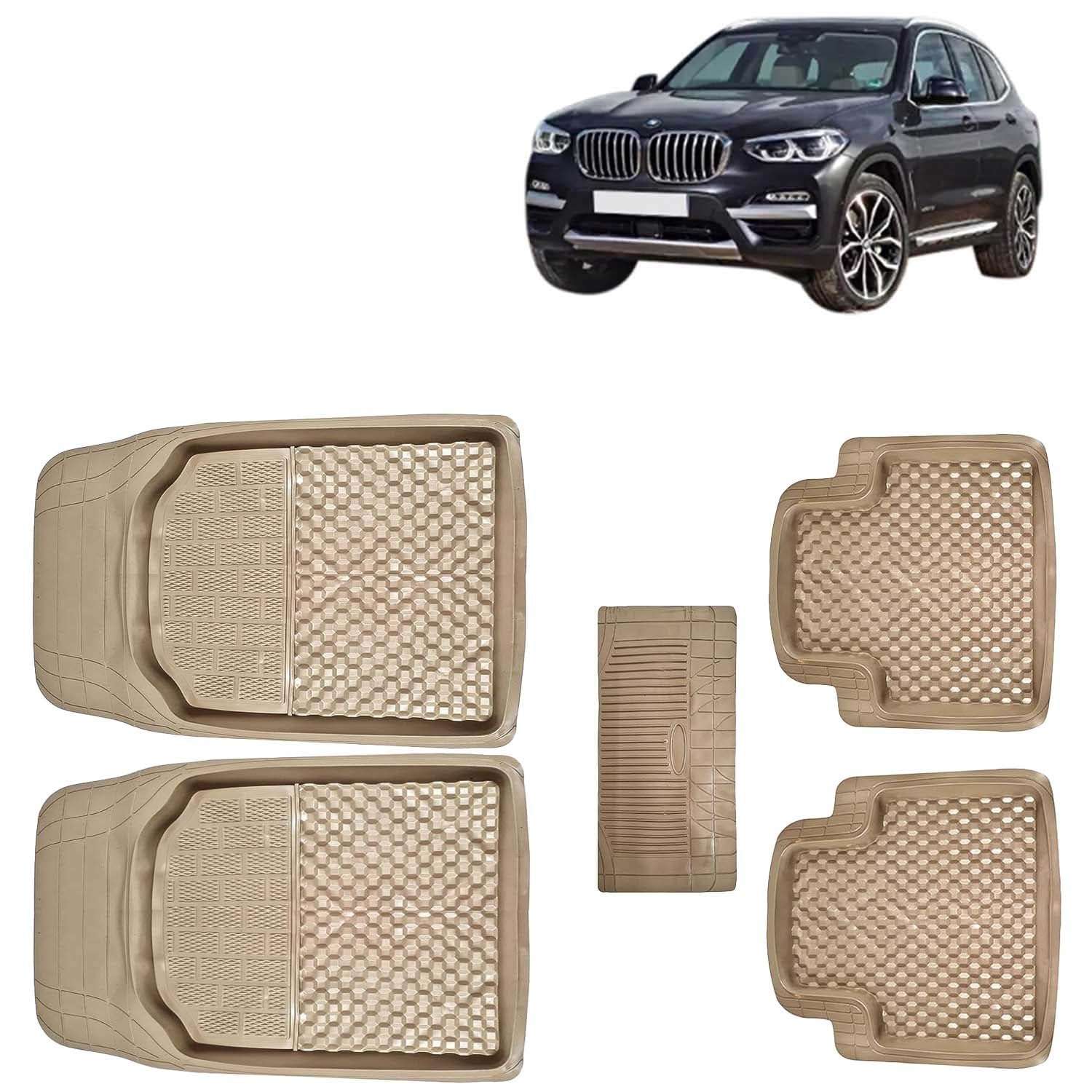KINGSWAY 3G PVC Rubber Car Foot Mats Compatible with BMW X3 (Year 2015 Onwards), Universal Size Floor Mat, Complete Set of 5 Pcs, Waterproof and Washable, Beige Color 1