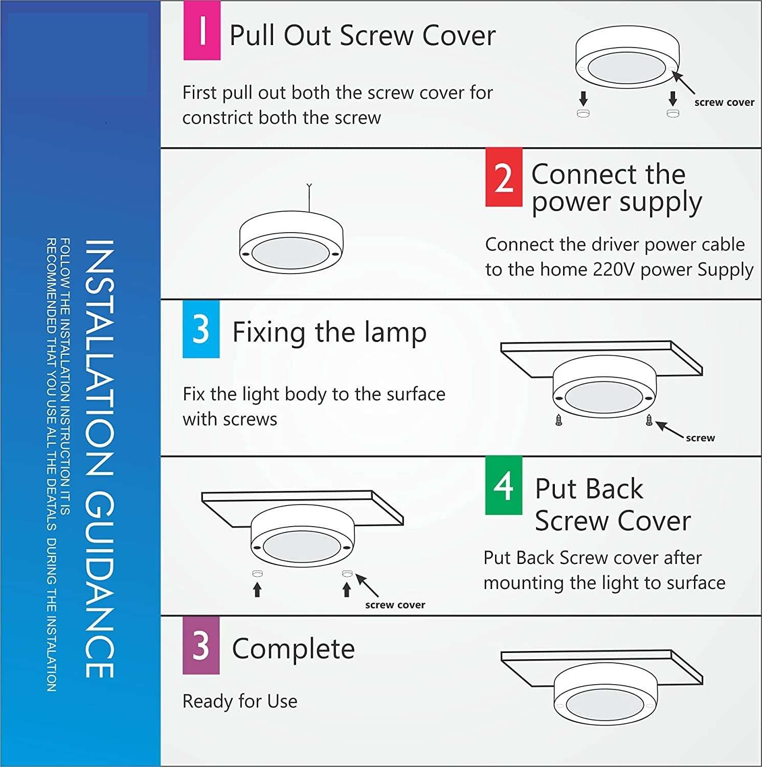 RADIANT LED Cabinet Light, Cupboard Light, Striker Light (2 Watt) Warm White Color, Magnetic Elegant Cover, Surface Mounted (Pack of 1 Recessed Ceiling Lamp )(Metal) 5