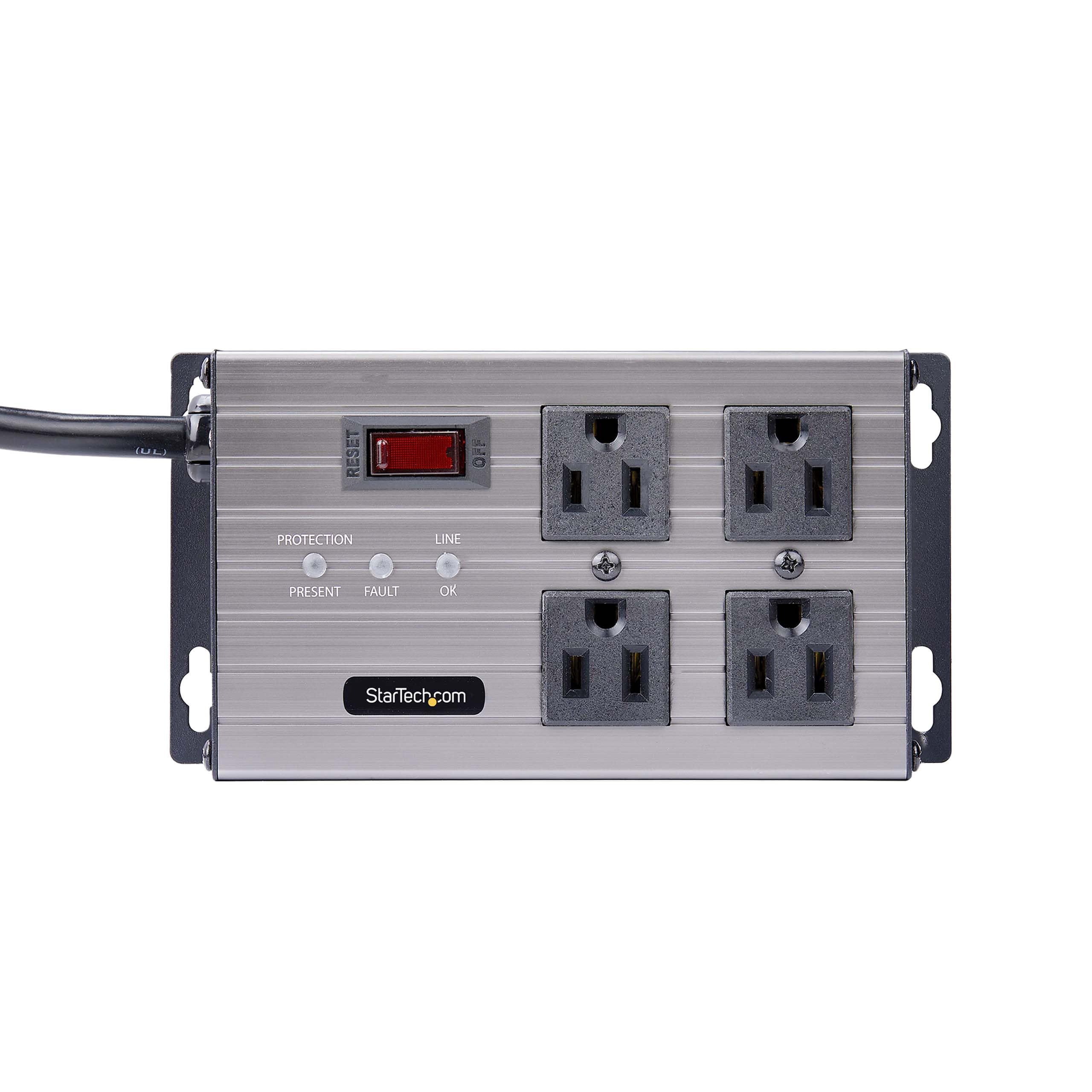 StarTech.com 4-Outlet Industrial Power Strip 125V/15A, EMI/RFI Isolation, Mountable PDU, 8ft/2.4m Power Cord, NEMA 5-15P/R, TAA 4