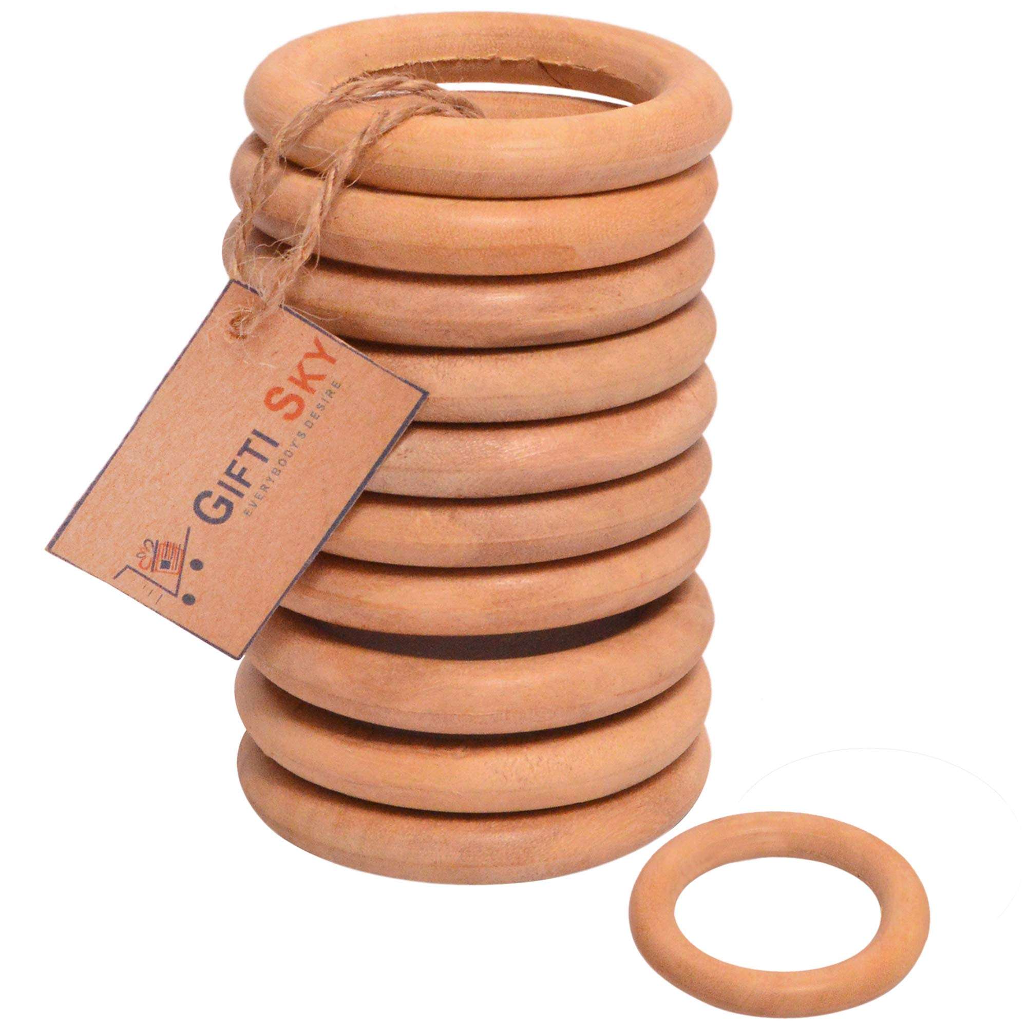 GIFTI SKY Art and Crafts Natural Smooth Unfinished Wooden Round Rings (2.75 Inches) - Set of 10 1