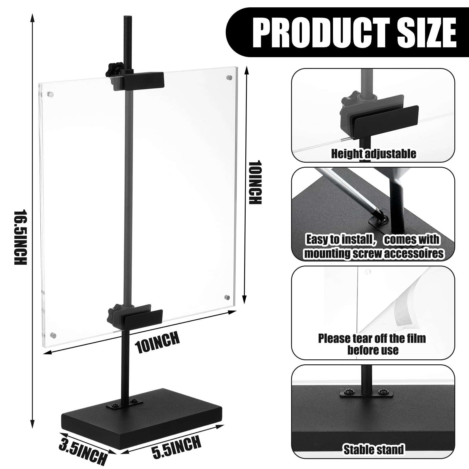 Yaocom Adjustable Metal Easel Stand with Acrylic Floating Photo Frame 16.5 Tabletop Frame Stand for Display Photos, Art, Poster or Signs Floor Heavy Duty Easel Holder for Home Exhibition Restaurant 3