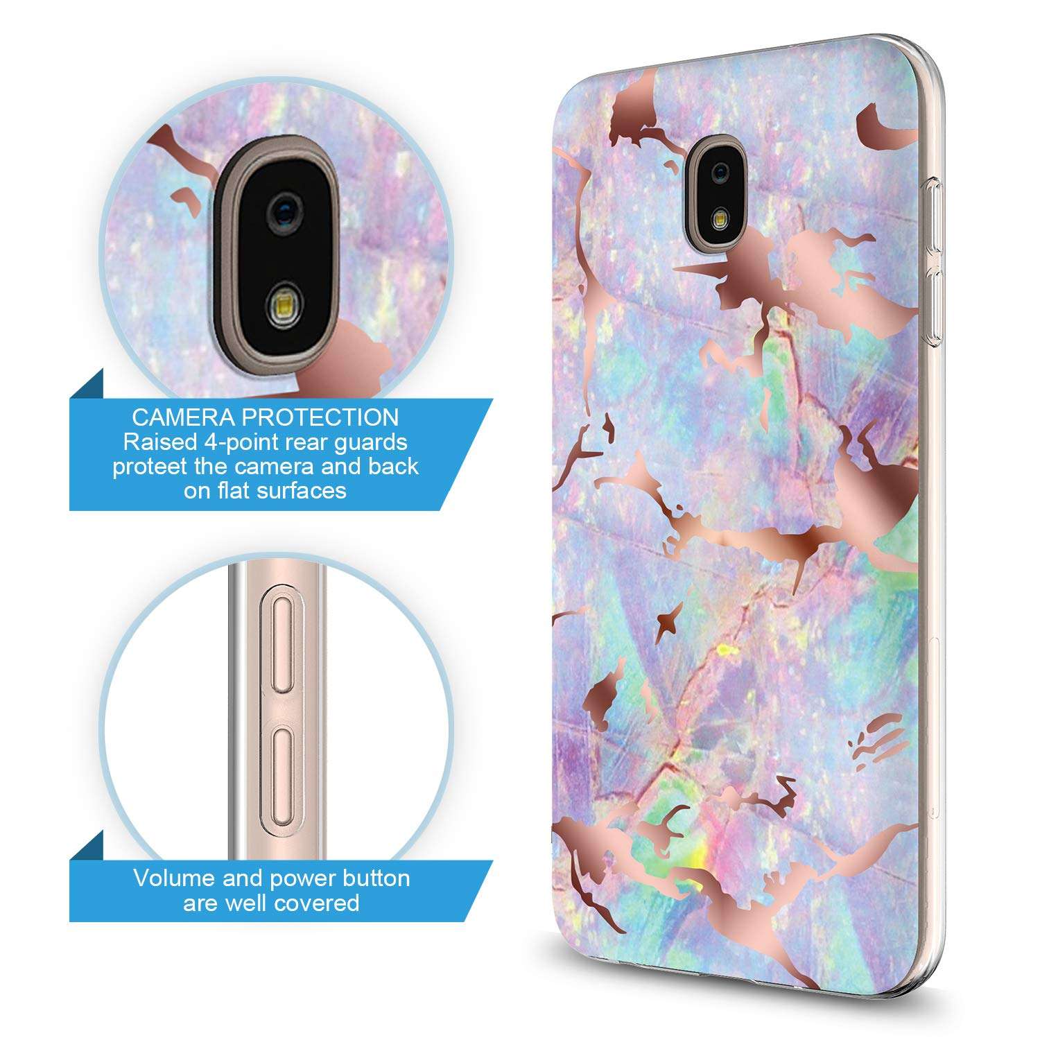 GORGCASE CASE Compatible with Galaxy J3 2018,J3 Eclipse 2/J3 Orbit/J3 Achieve/Express Prime 3/J3 Prime 2/Amp Prime 3 with Screen Protector,Slim Teen Girls Women Protective Cover Marble Purple Light 2