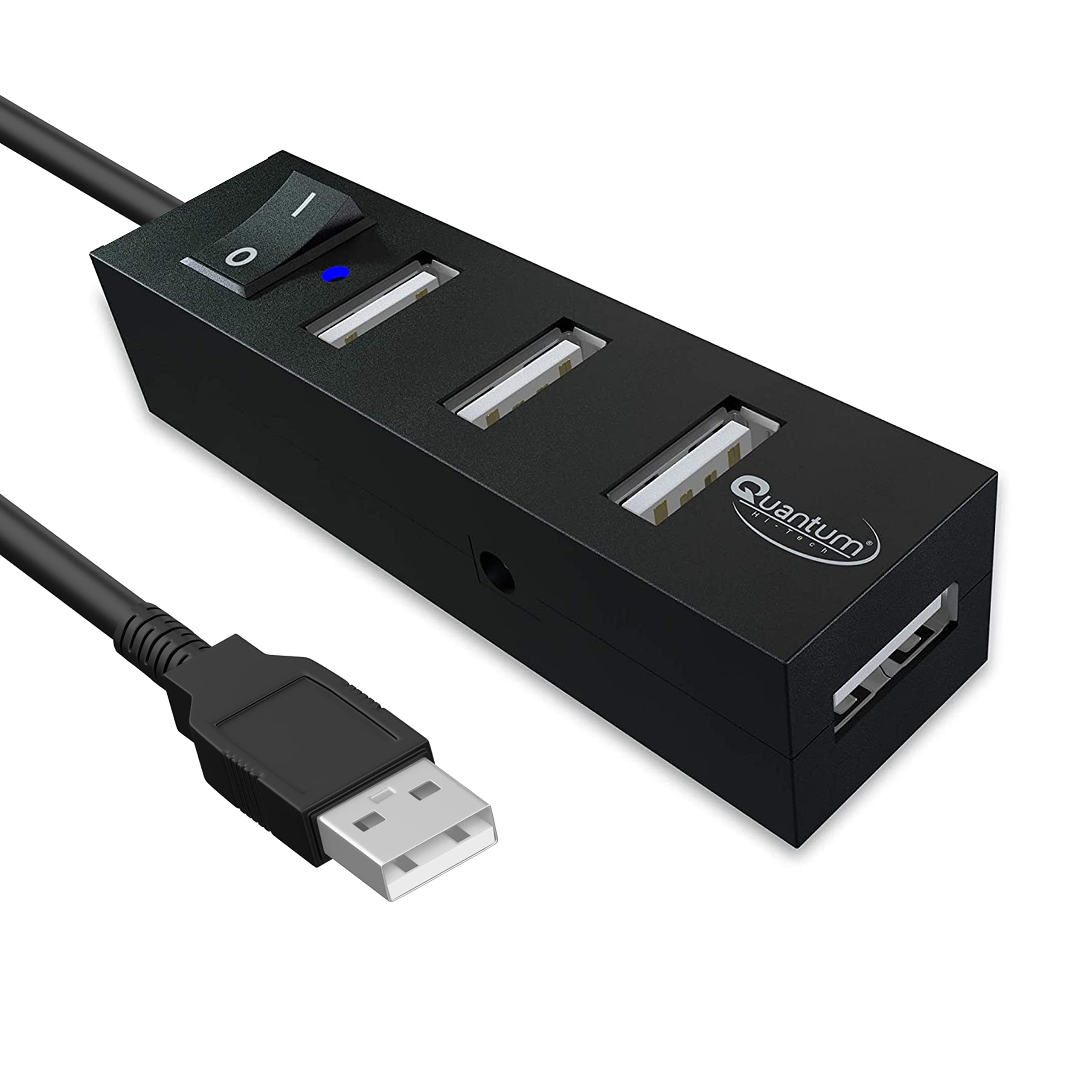 Quantum QHM7307 Mini Spill-Resistant USB Wired Slim Keyboard with Chocolate Keys & QHM6660 4 Port Hi-Speed USB Hub with Power Switch (Multicolor) 2