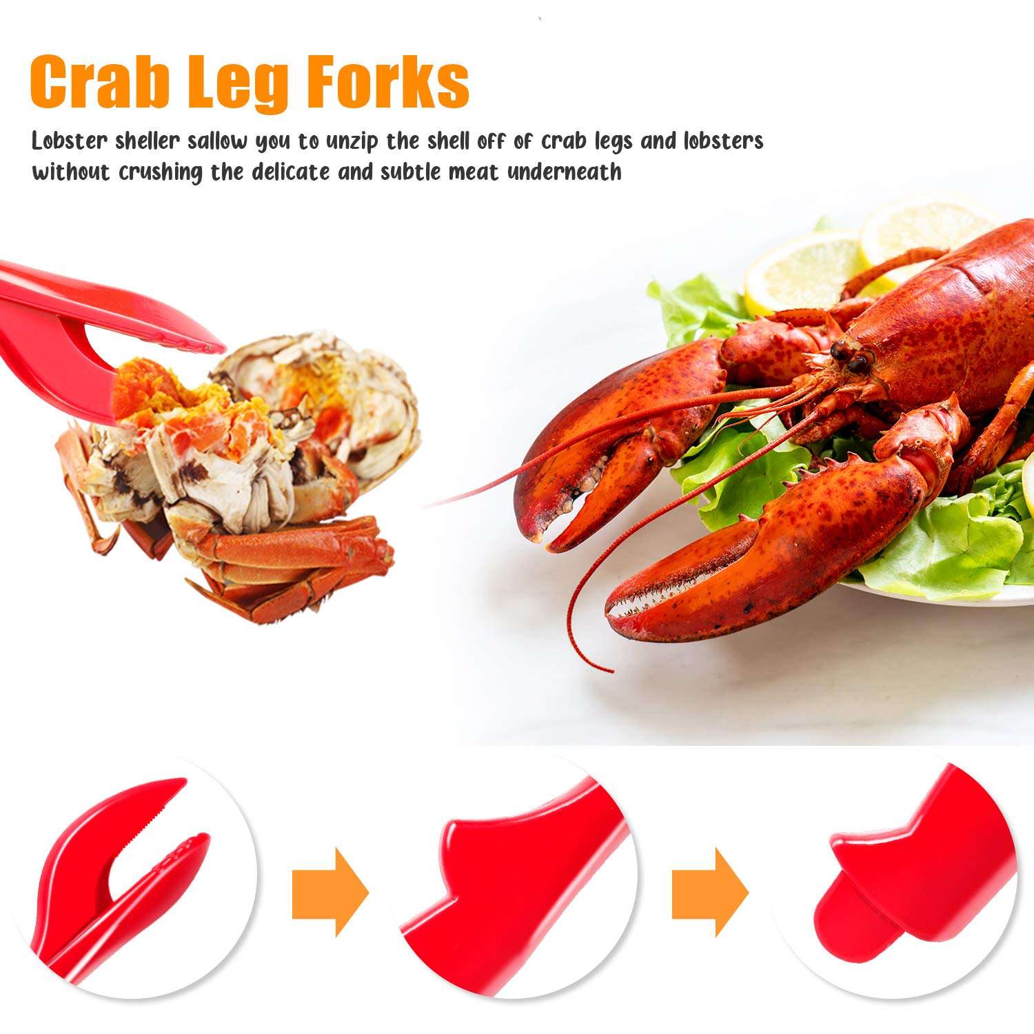 Seafood Tools Set, Crab Crackers and Tools with 2 Seafood Scissors, 2 Lobster Crackers, 2 Seafood Forks and 2 Butter Cups, 2 Red Lobster Leg knife, Crab Crackers Tools Set for Seafood Boil(10 Pcs) 5