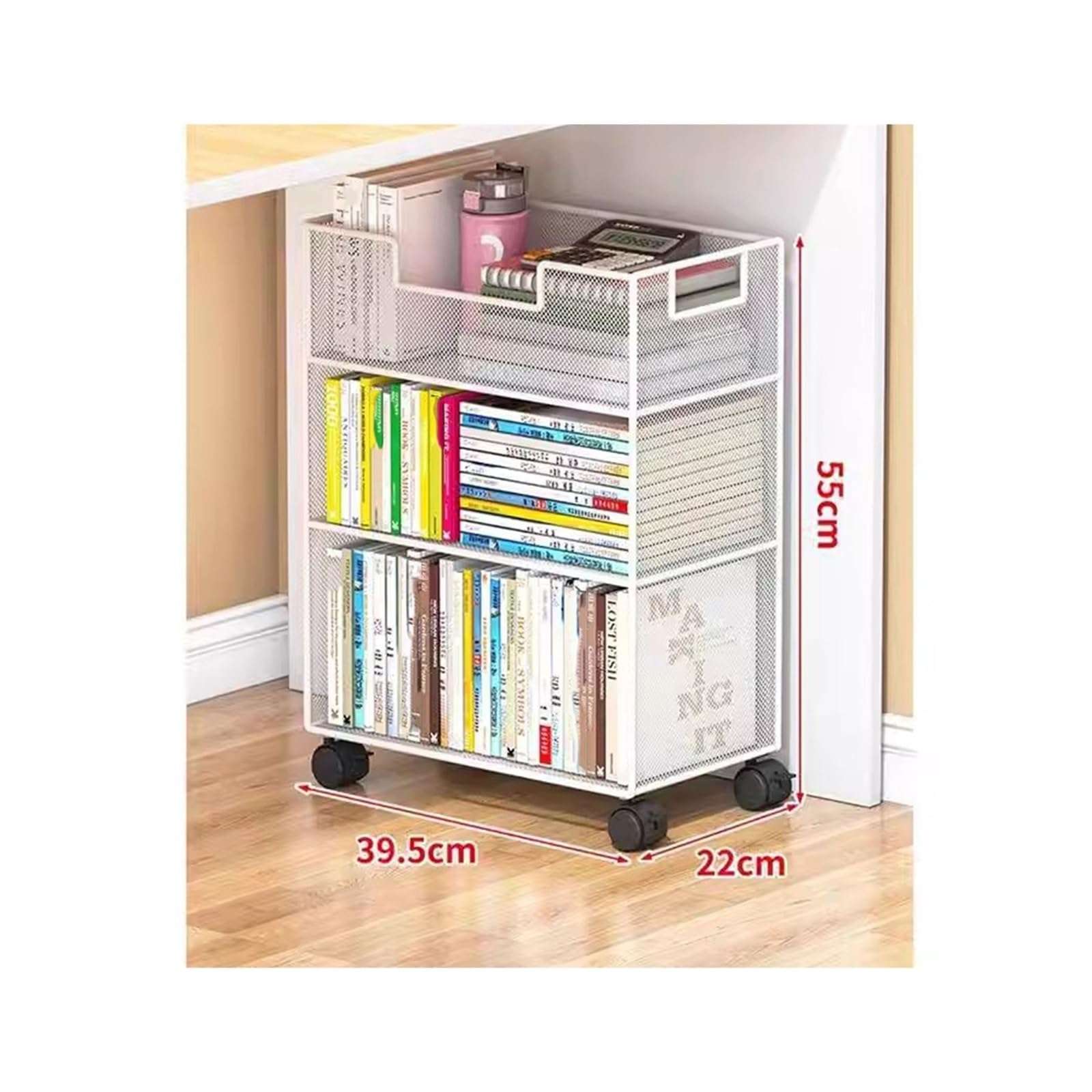 Library Storage Cart Bookshelf Storage Rack Movable with Wheels Book Storage Cabinet Under The Table Small Bookshelf Next to The Desk Table Bottom Storage Rack Small Cart Rolling File Cart 3