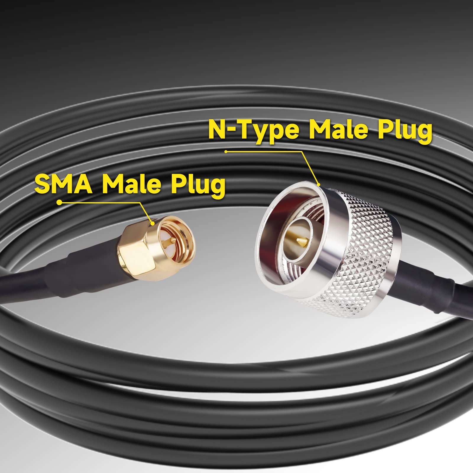 Goupchn 25ft Low Loss Coaxial RG58 Extension Cable N-Type Male to SMA Male Coax Wire 2