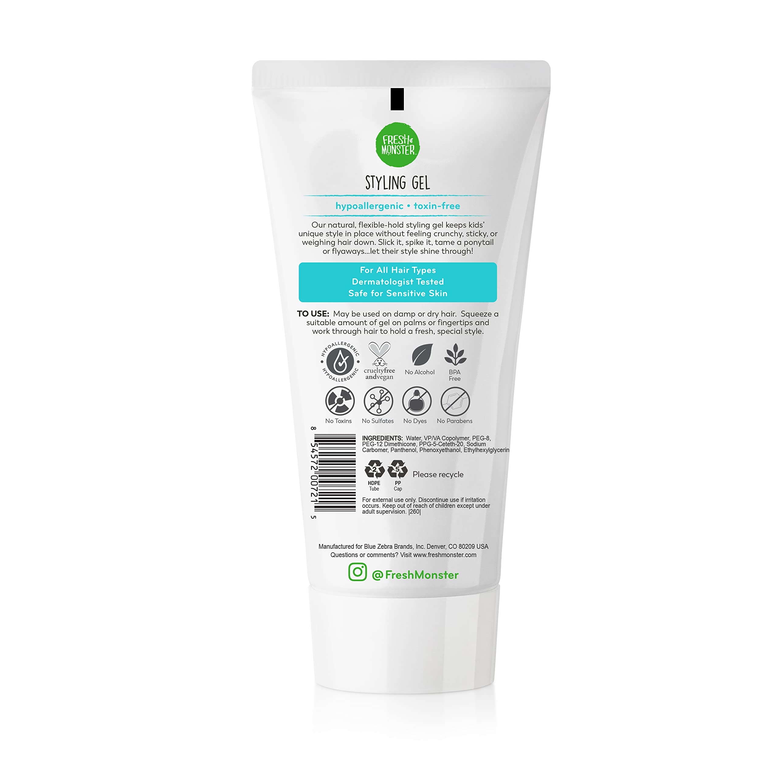 Fresh Monster Kids Hair Gel (6oz) & So Cozy Leave-In Conditioner for Curly Hair (8oz) - Kids Hair Care Bundle 4