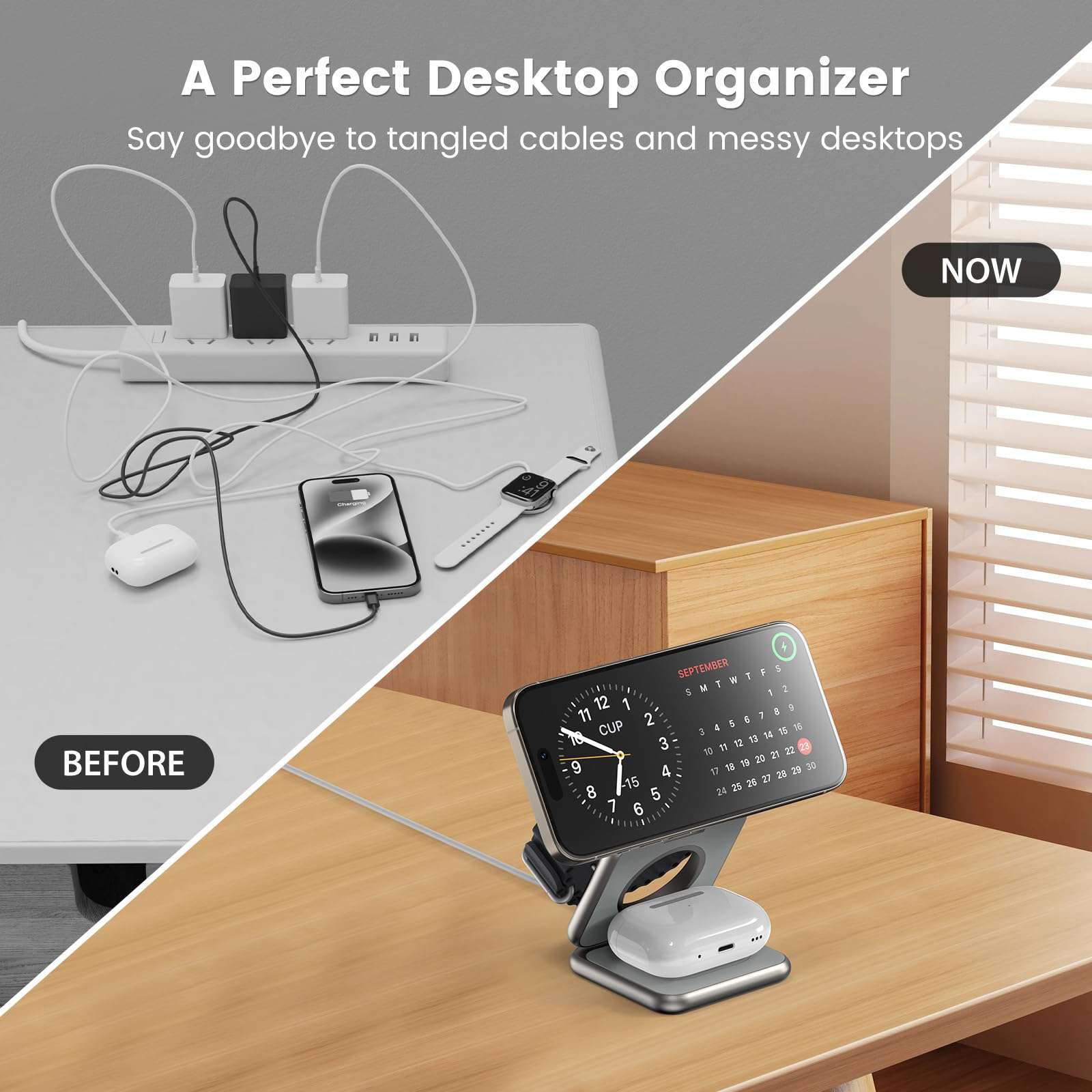 KU XIU X40 Plus 3 in 1 Wireless Charging Station, Foldable Portable Magnetic Wireless Charger for Apple Devices, 15W Fast Charging Stand for iPhone 16 15 14 13 12 Pro Max & Apple Watch, AirPods 6