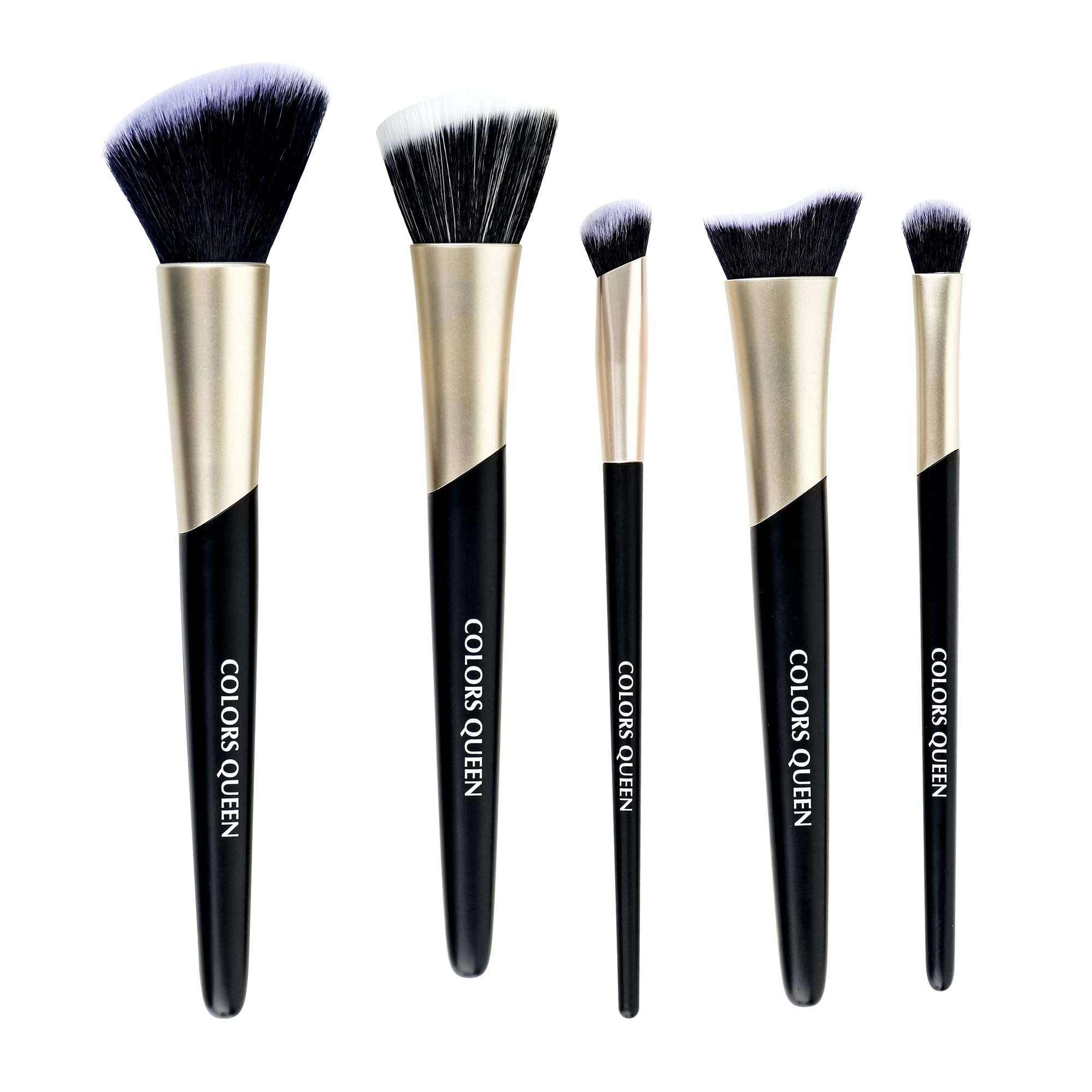 Colors Queen Pro Beauty Face & Eye Makeup Brush Set of 5 | Easy to Hold & Precise Application | Lightweight & Durable Makeup Brush for Cream, Liquid & Powder Formulation (Black & Gold, Pack of 5) 3