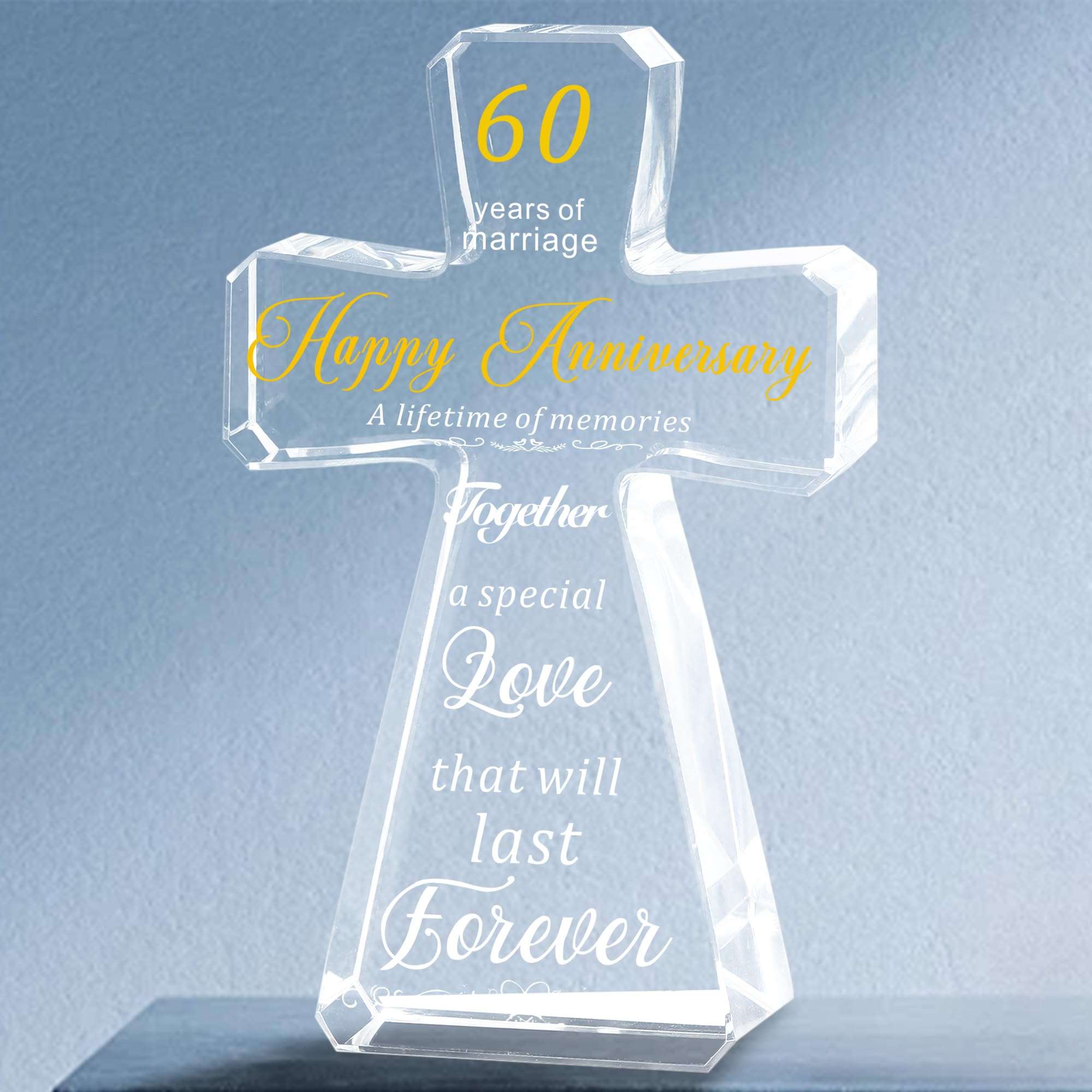 BLUEBOOK 60th Anniversary Wedding Standing Cross Gifts for Couple,4x6in Happy Anniversary Table Decoration Gifts for Parents, 60 Years of Marriage Best Gifts Idea for Women Her Him