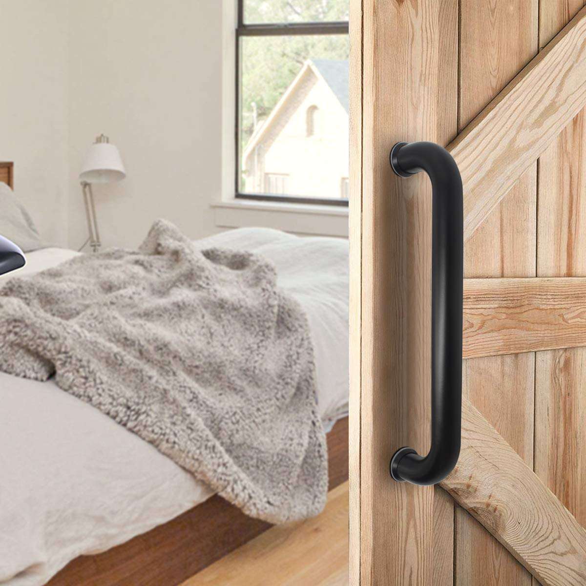 1 Pack 12 inch Length Black Barn Door Pull,Stainless Steel Handle Set,Heavy Duty Sliding Door Pull,Bar Shape Gate Door Handles 3