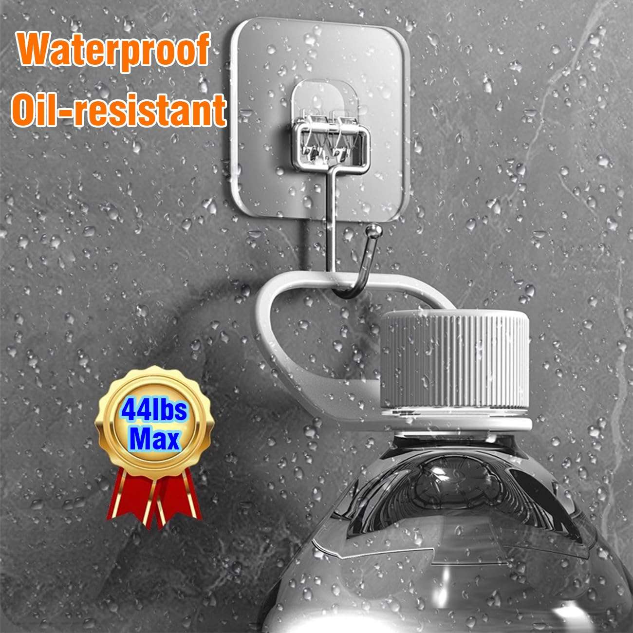 Yuraise 8-Pack Large Adhesive Wall Hooks for Hanging Heavy Duty 44lbs, Rustproof & Waterproof Hanging Hooks for Bathroom Kitchen Home, Bolded 304 Stainless Hangers for Keys Robe & Towel, Clear 3