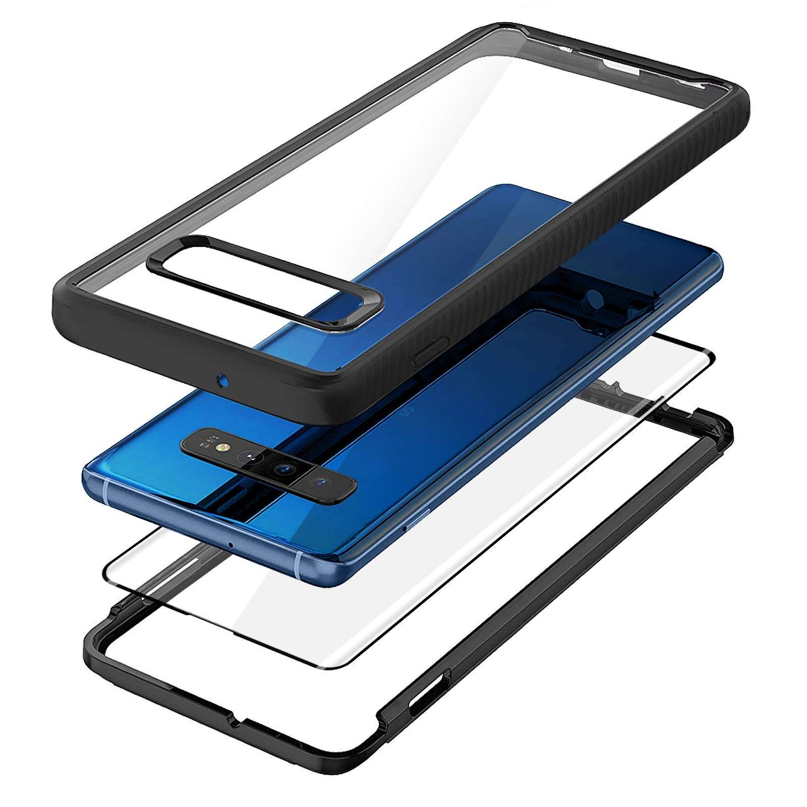 for Samsung Galaxy S10 Plus Case Clear Back Heavy Duty Built in Frame Full Body Case Rugged Hybrid 9H Tempered Glass kit [VVUPIC] -Support Fingerprint Unlock Sensor Position- 2