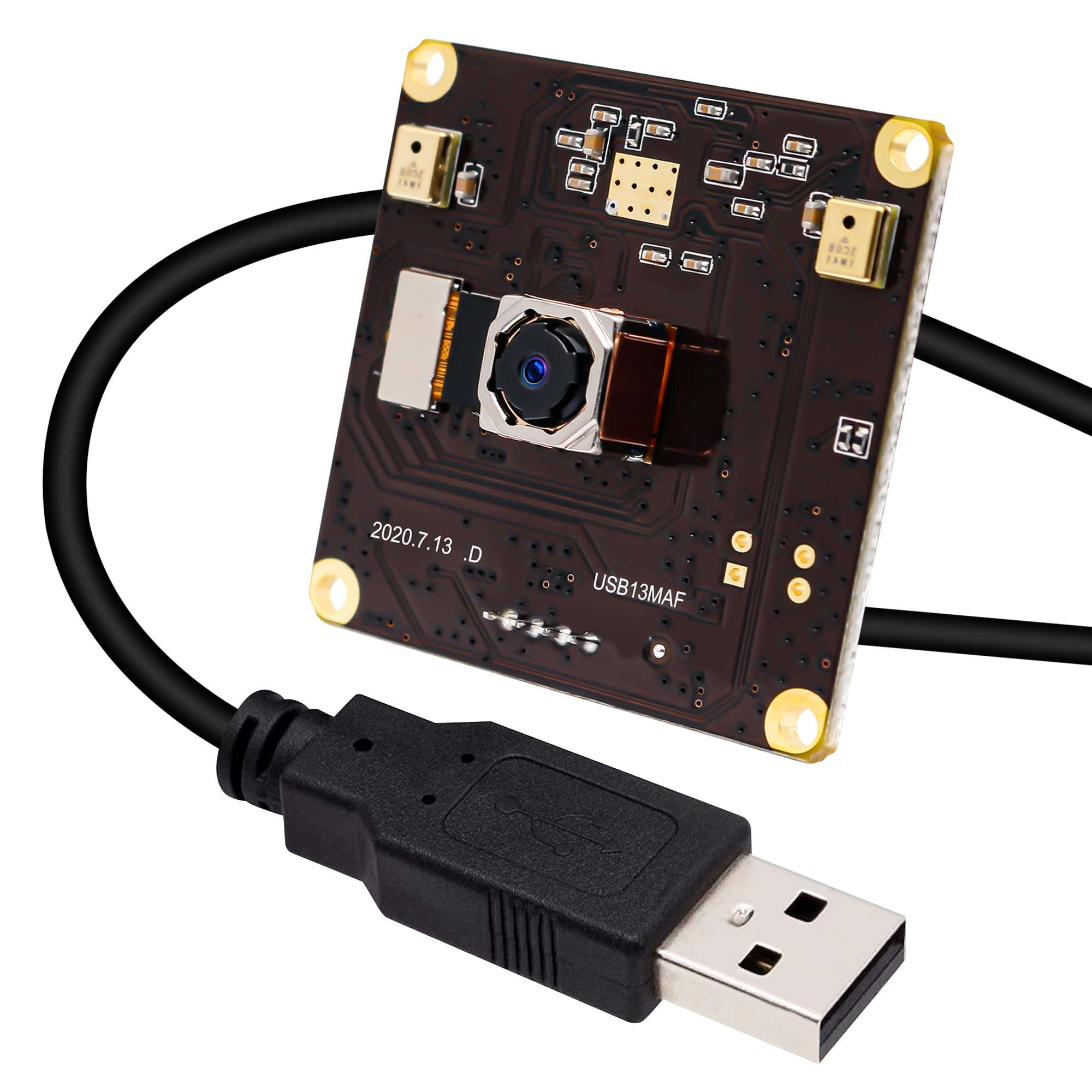 ELP 13mp Autofocus USB Camera Module with Microphone 75degree No Distortion Lens Mini UVC USB2.0 Video Audio Webcam Board IMX214 Free Driver Lightburn Camera for Computer, Raspberry Pi, Jetson Nano 1