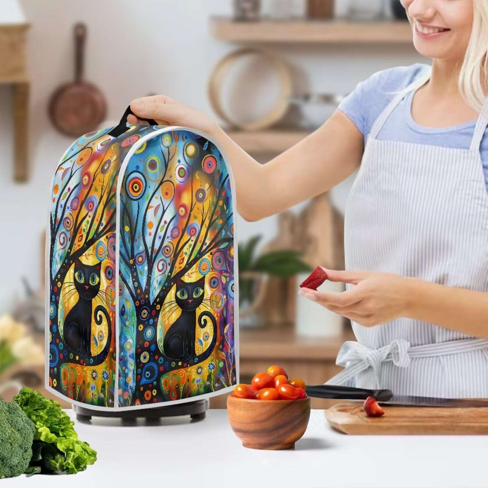 PJHEQOXE Modern Art Cat Print Blender Cover Small Kitchen Appliance Covers Stand Mixer Coffee Juicer Maker Blender Dust Cover and Fingerprint Protection 4