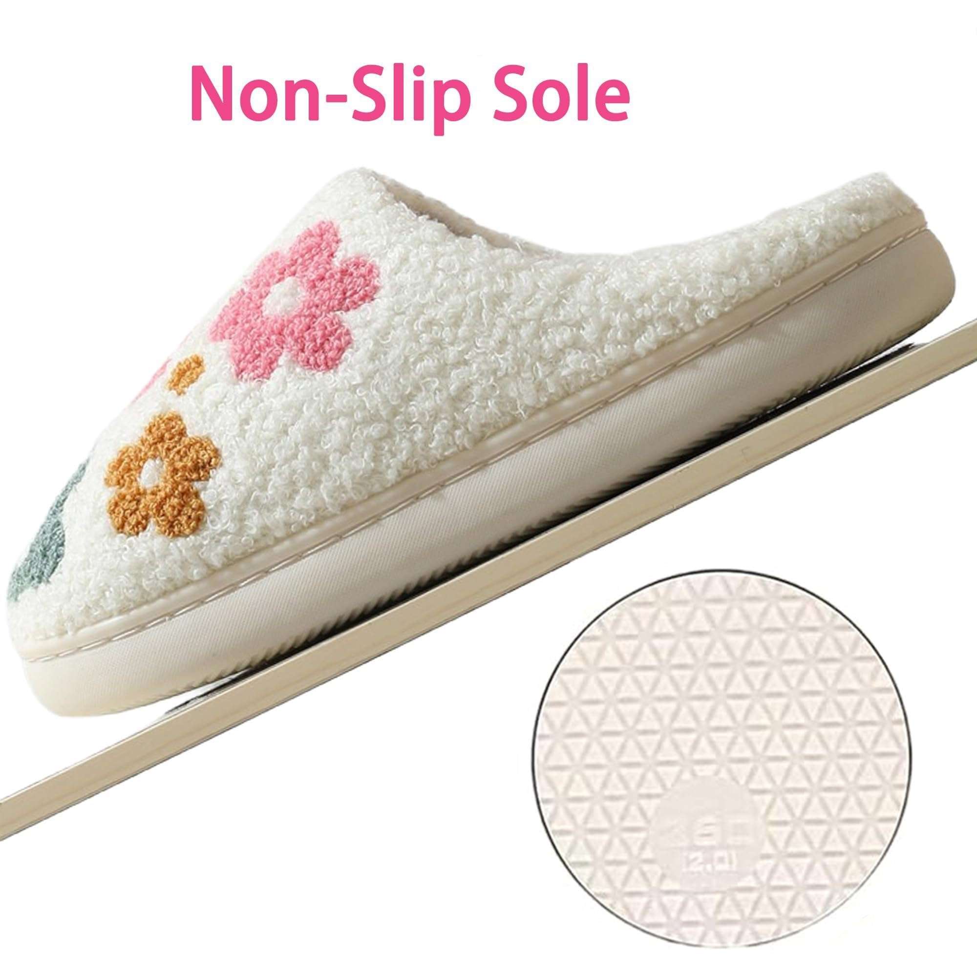 Furry House Slippers for Women/Men Warm Indoor Non-Slip Winter Shoes Flower Slippers Indoor Shoes 6