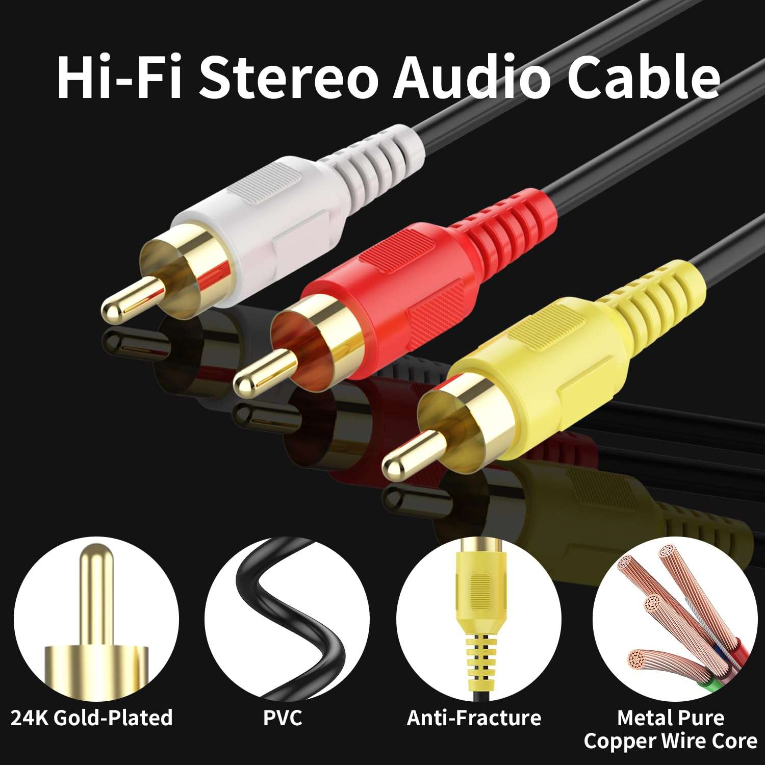 Audio Video Cable,Composite Cord 6 ft RCA to RCA M/Mx3,AV Cable for TV,DVD,VCD etd. 3