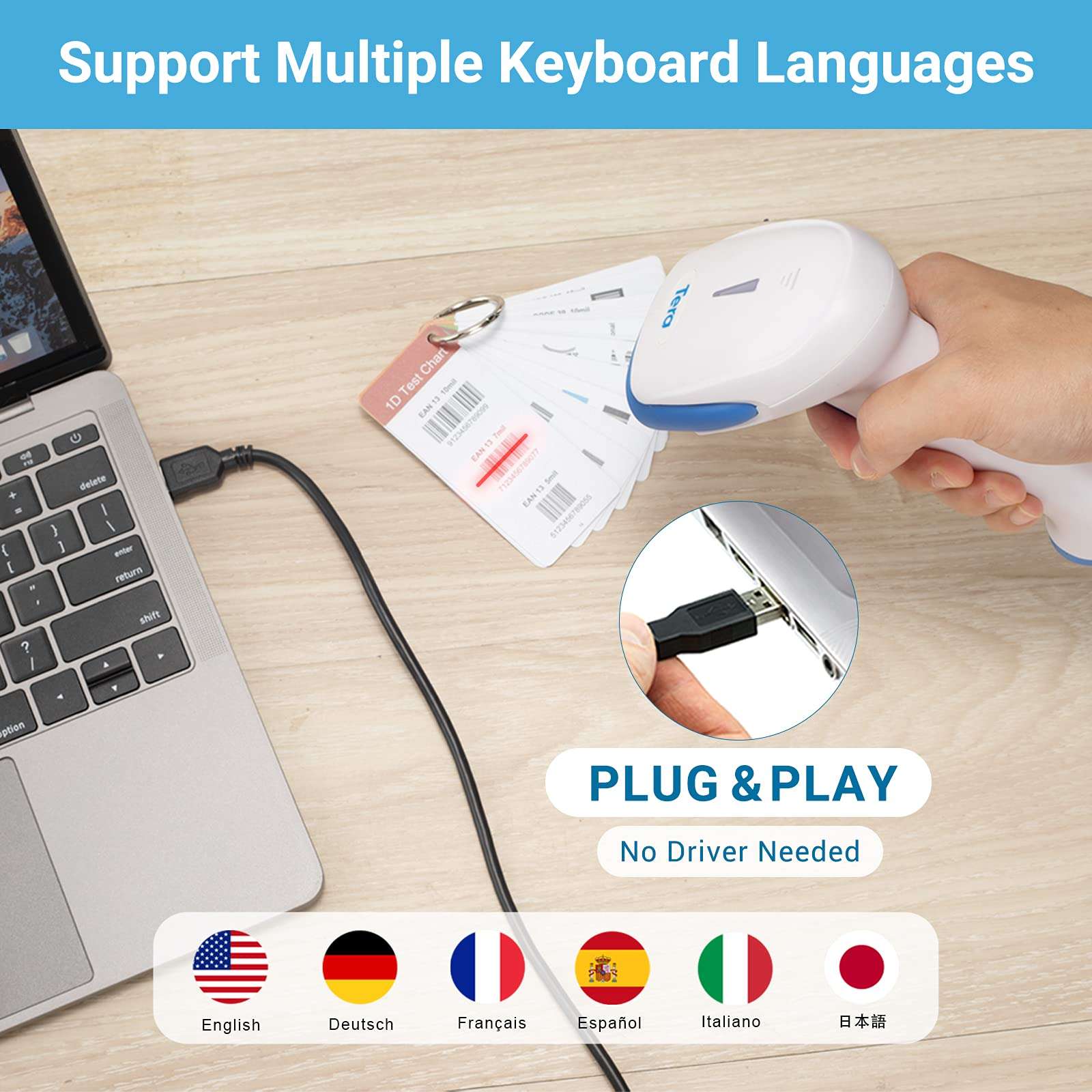 Tera 1D Laser Barcode Scanner USB Wired Plug and Play Handheld Fast and Precise Scan Bar Code Reader for Small Businesses Supermarket Retail Store Library Logistic Warehouse 3106-2 6