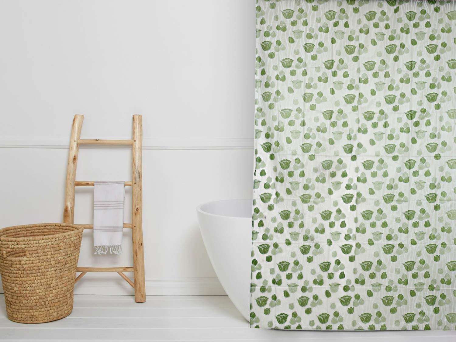 Heart Home PVC 7 Feet Shower Curtain with 8 Hooks (Green)- CTHH418