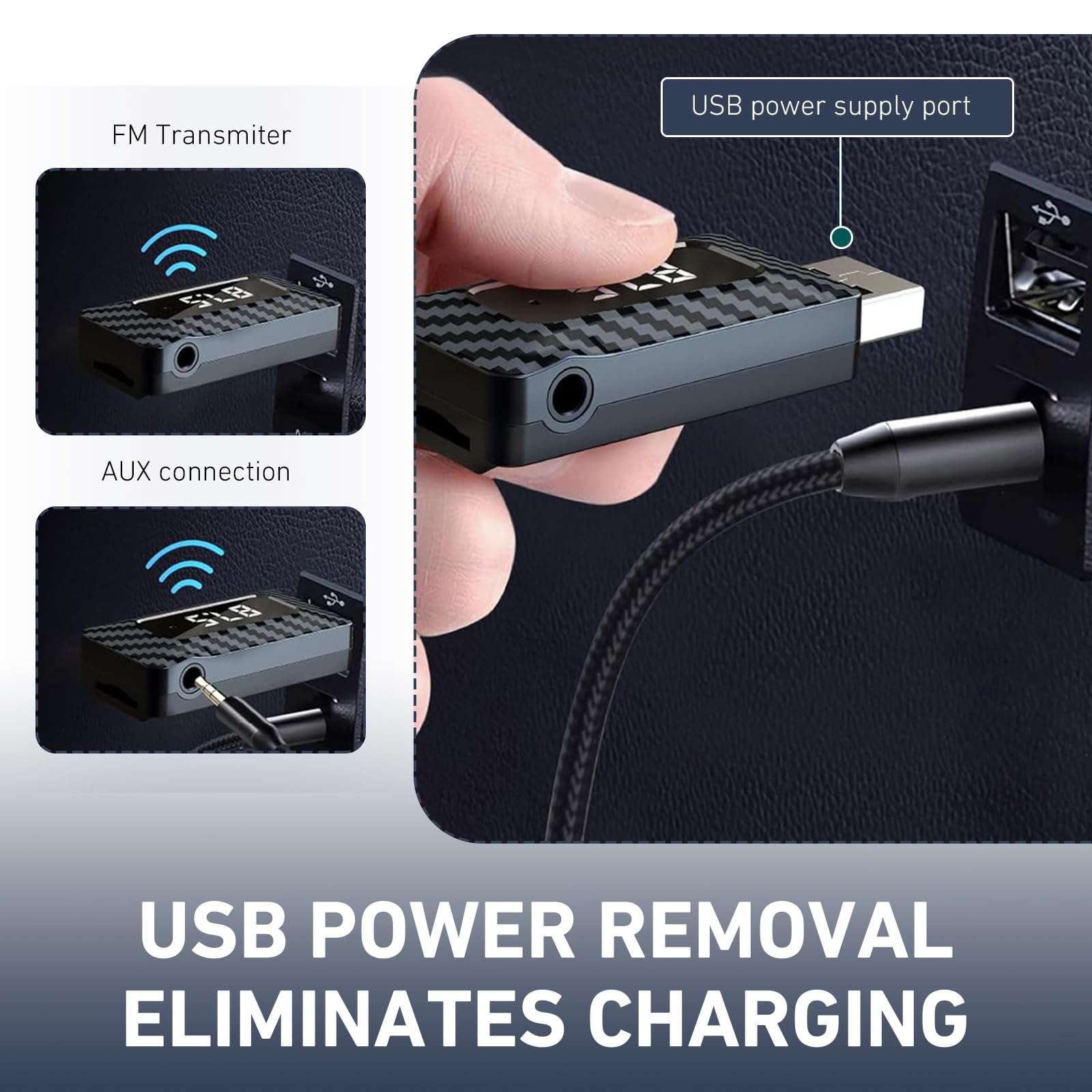 Cuymoap Car USB Bluetooth Receiver, 5.3 Chip Wireless FM Transmitter with LED Display, Adjustable Audio Adapter with USB Interface and 0.13" Jack, Universal Modification for Stereo System (Black) 6