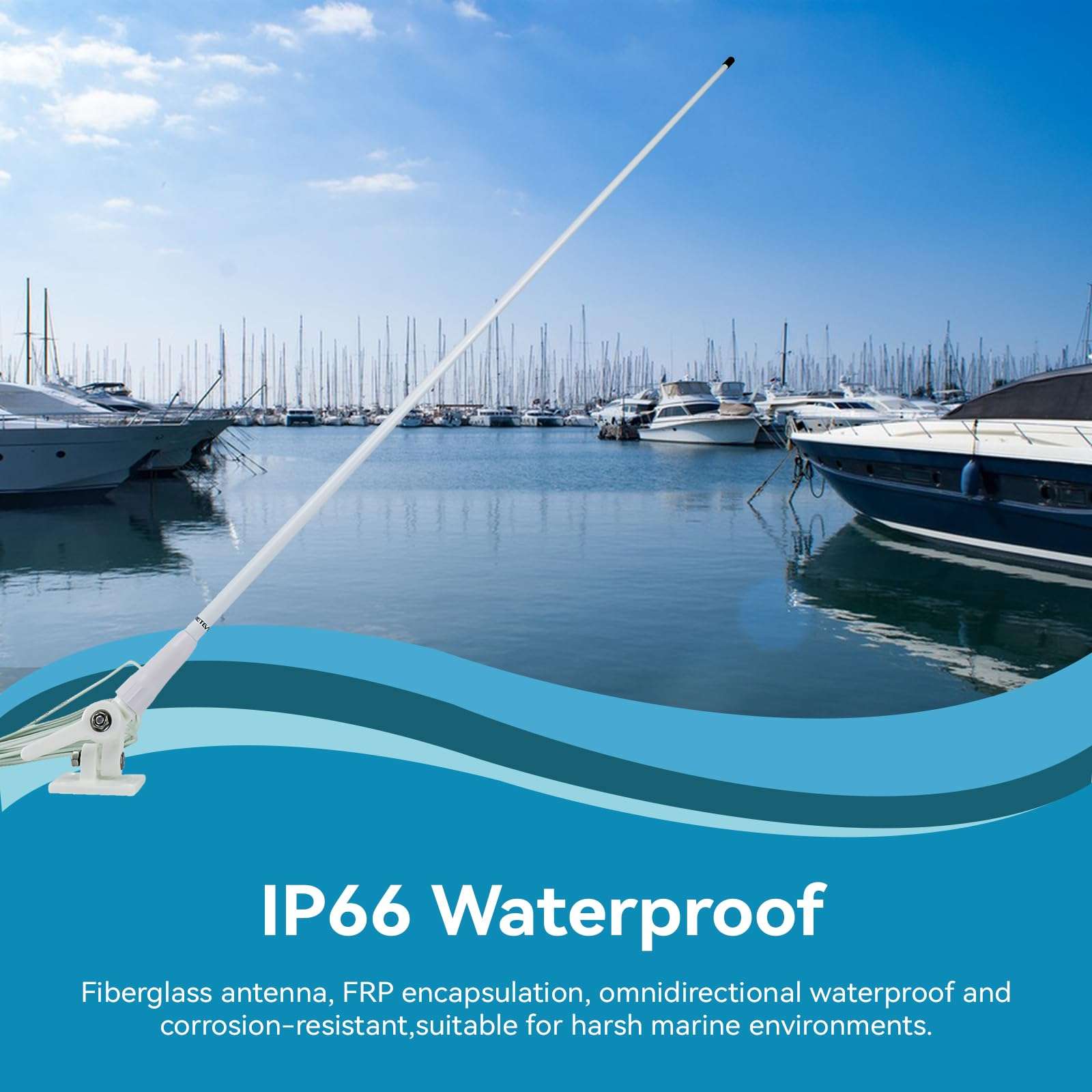 Retevis MA06 VHF Marine Antenna, 3.5dBi Fiberglass Waterproof Boat Antenna, 23 Ft/7 m RG-58 Coaxial Cable with PL-259 Connector Ratchet Mount, for Retevis RA27 RM20 VHF Marine Radio, 43.3Inch (1 Pack) 2