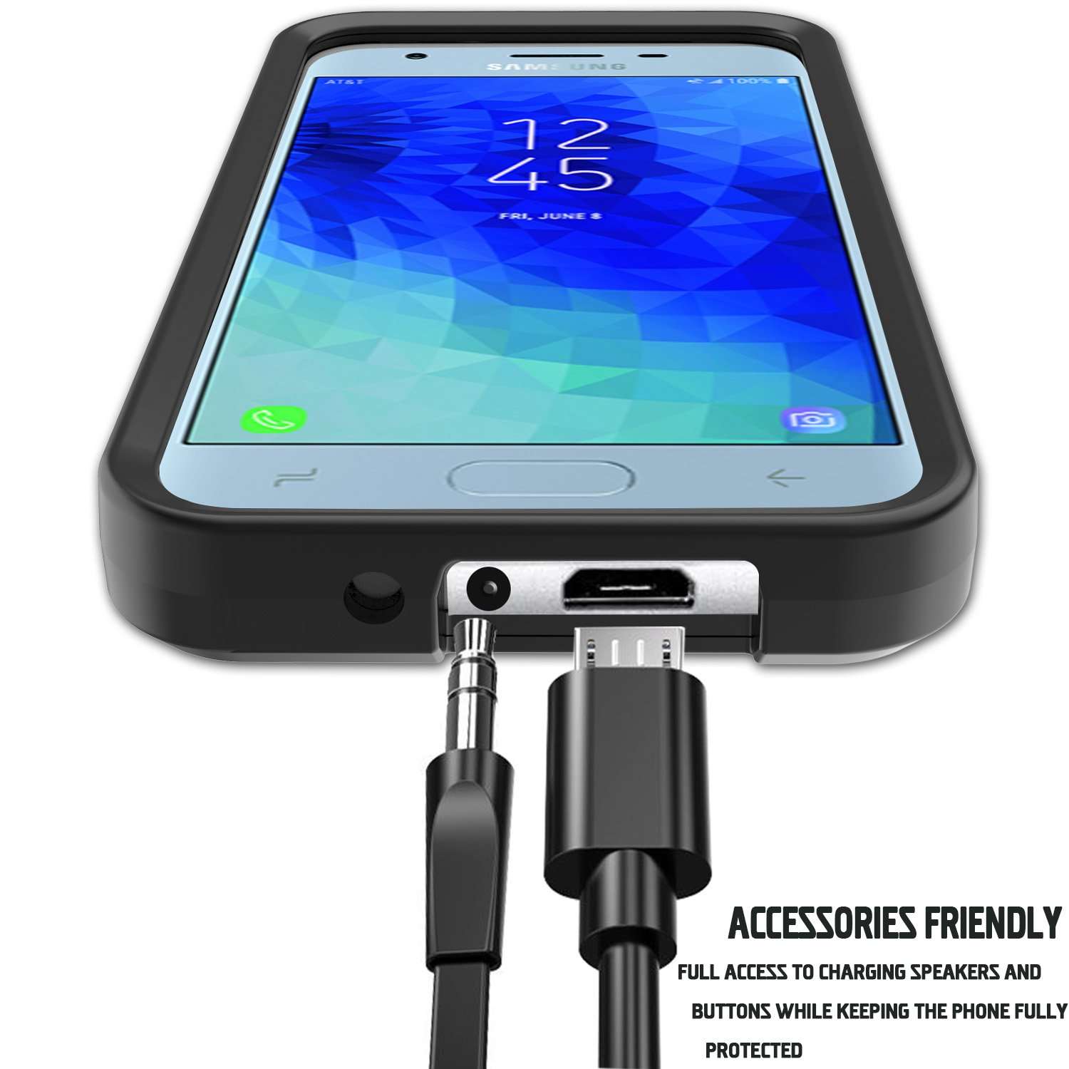 AMENQ Galaxy J3 Achieve Case, Galaxy J3 Star Case, Galaxy J3 2018 Case, Galaxy J3 Eclipse 2 Case 3 in 1 Hybrid Heavy Duty Shockproof Hard PC and TPU Bumper Protective Armor Phone Cover (Black) 5