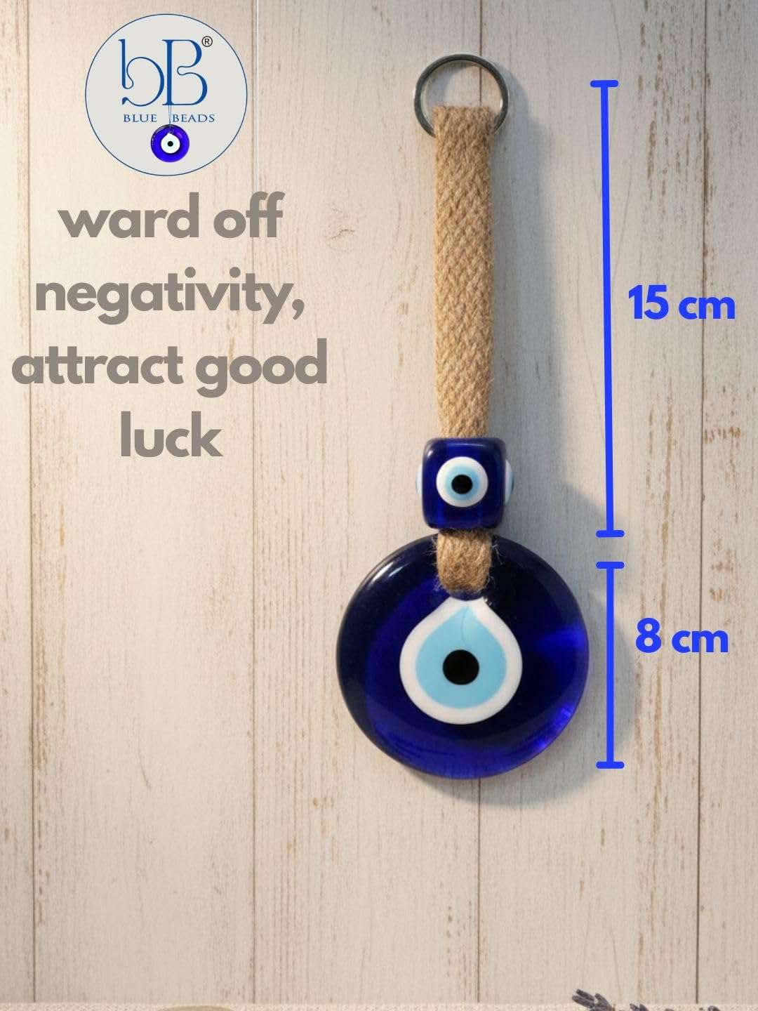 BLUE BEADS Turkish Feng Shui Vastu Blue Glass Evil Eye Hanging/Door Hanging Nazar Batu for Protection and Good Luck - Perfect for Gifting Home or Office (Jute) 5