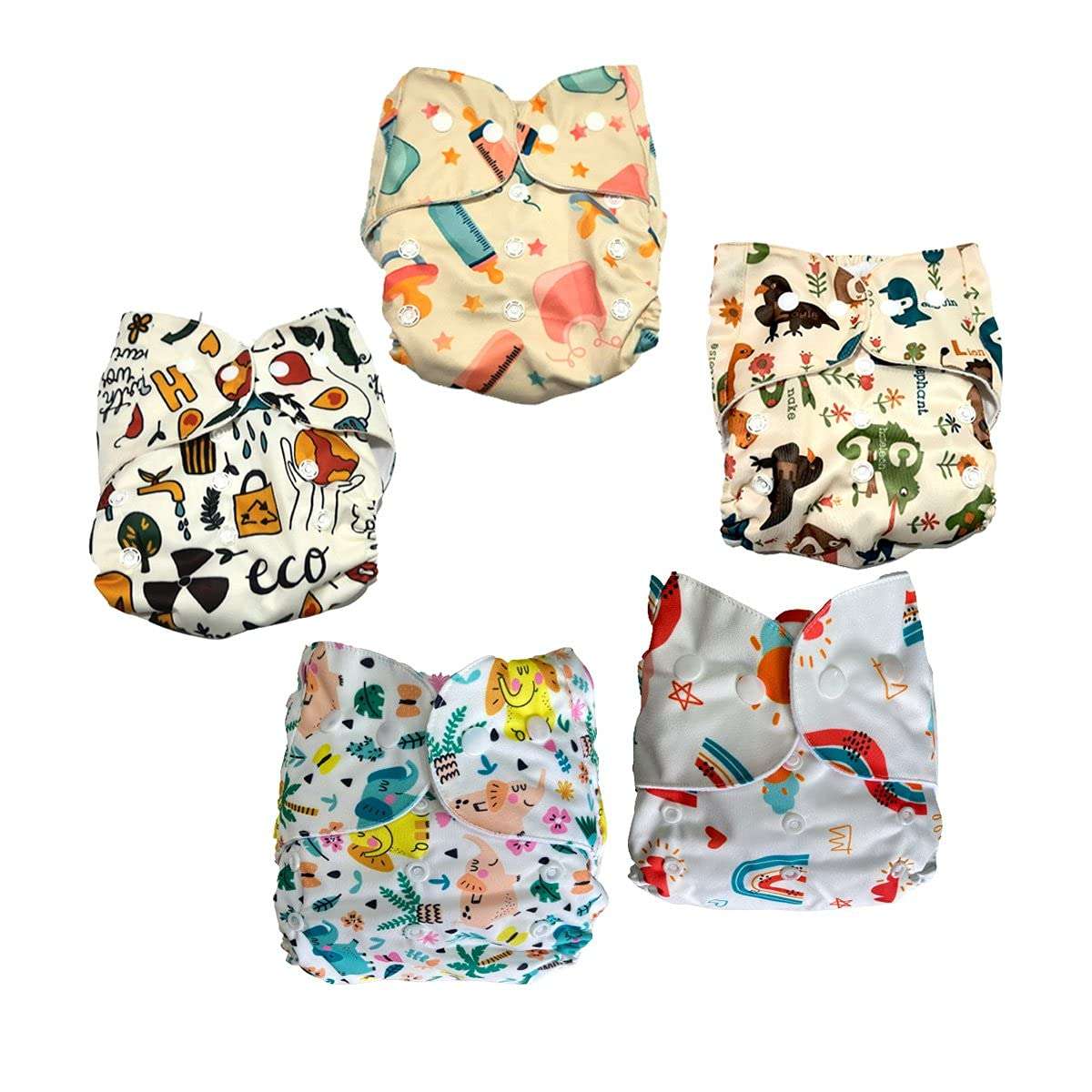 The Mom Store Cloth Diaper for Infants / Kids | Age 3 Months to 3 Years | Mutiple times Washable and Re-useable | Eco-Friendly | Snap Buttons | Stretchable | Comfortable | Combo of 5 (Colour 8) 1