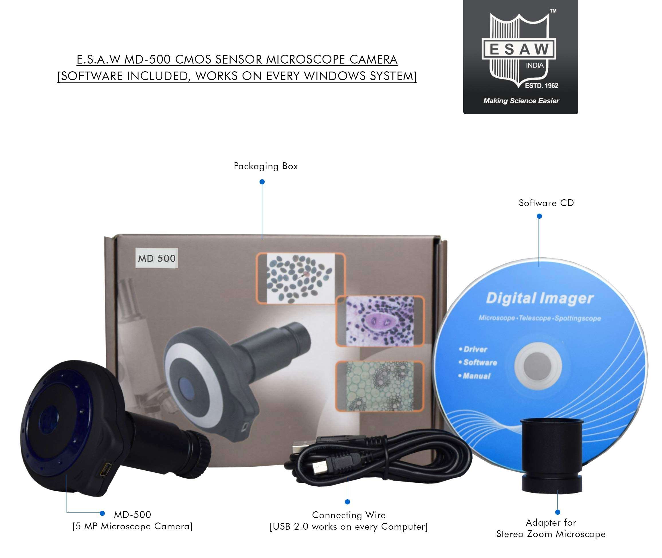 E S A W MD-500 5.0 MP Microscope Camera with Software [USB-2.0 Works on Every Type of Windows] 4