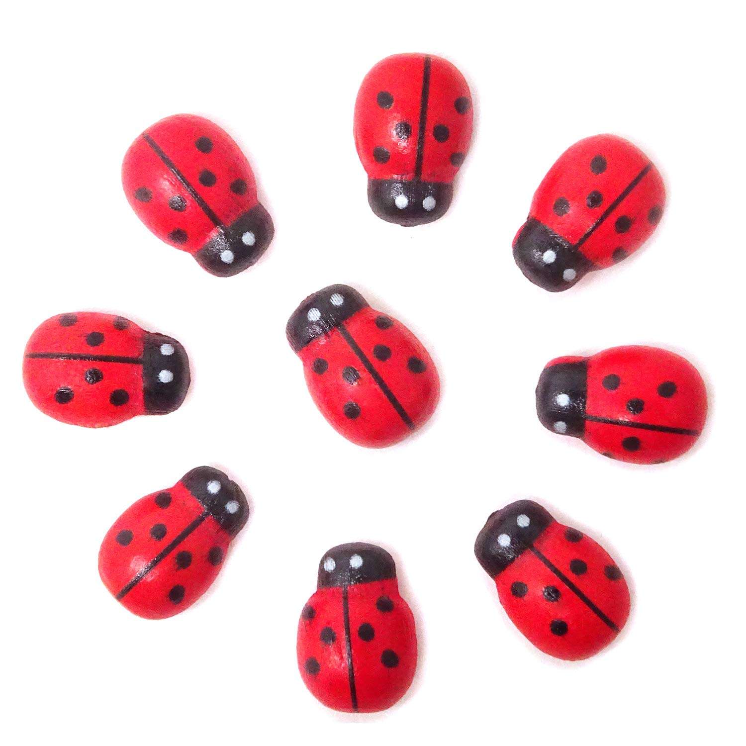Honbay 100PCS 10x13mm Flatback Self Adhesive Tiny Wooden Ladybug Embellishments for Micro Landscape, DIY Crafts and More