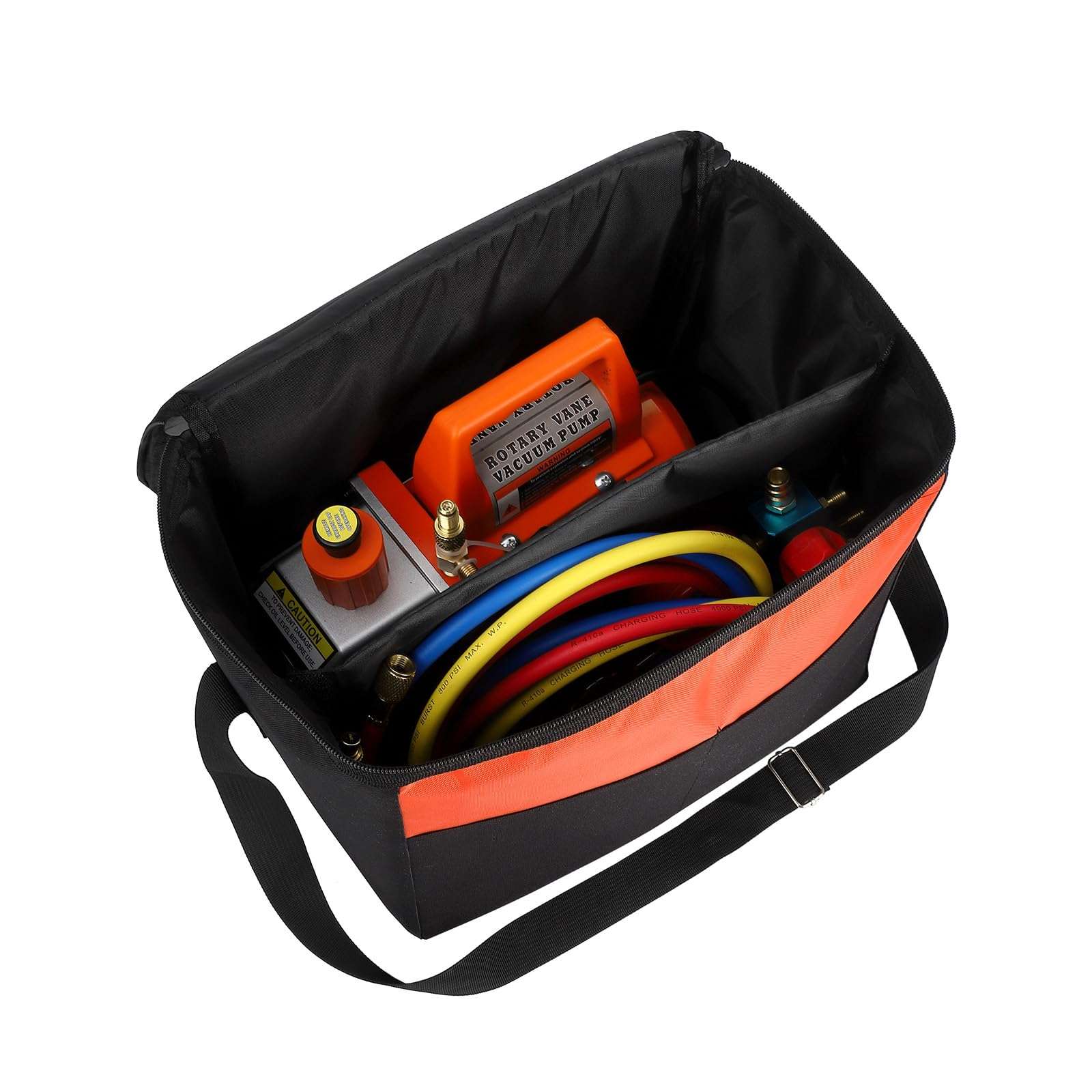 GARVEE 110V 1/3 HP 4CFM Single Stage Rotary Vane Air Vacuum Pump and R134a AC Manifold Gauge Set Kit with Carry Bag for HVAC Air Conditioning Refrigeration Recharging ETL Listed 3