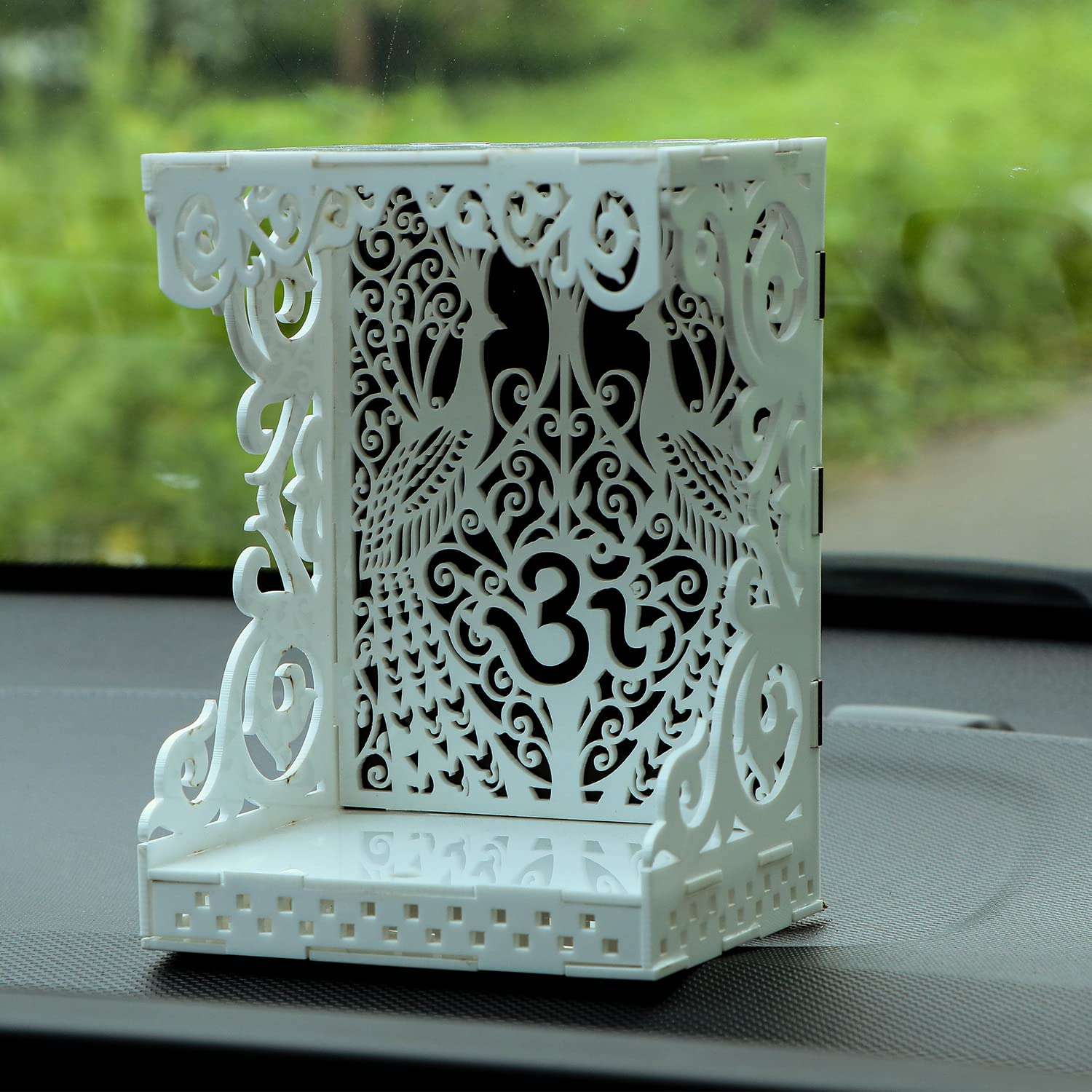 VPLLEX Car Temple for Dashboard | Temple with Essential Oils | Religious Gift | Wooden Temple | Mandir | Fragrances with Temple | Car Showpiece | Car Interior Decoration (Om_Softner) 1