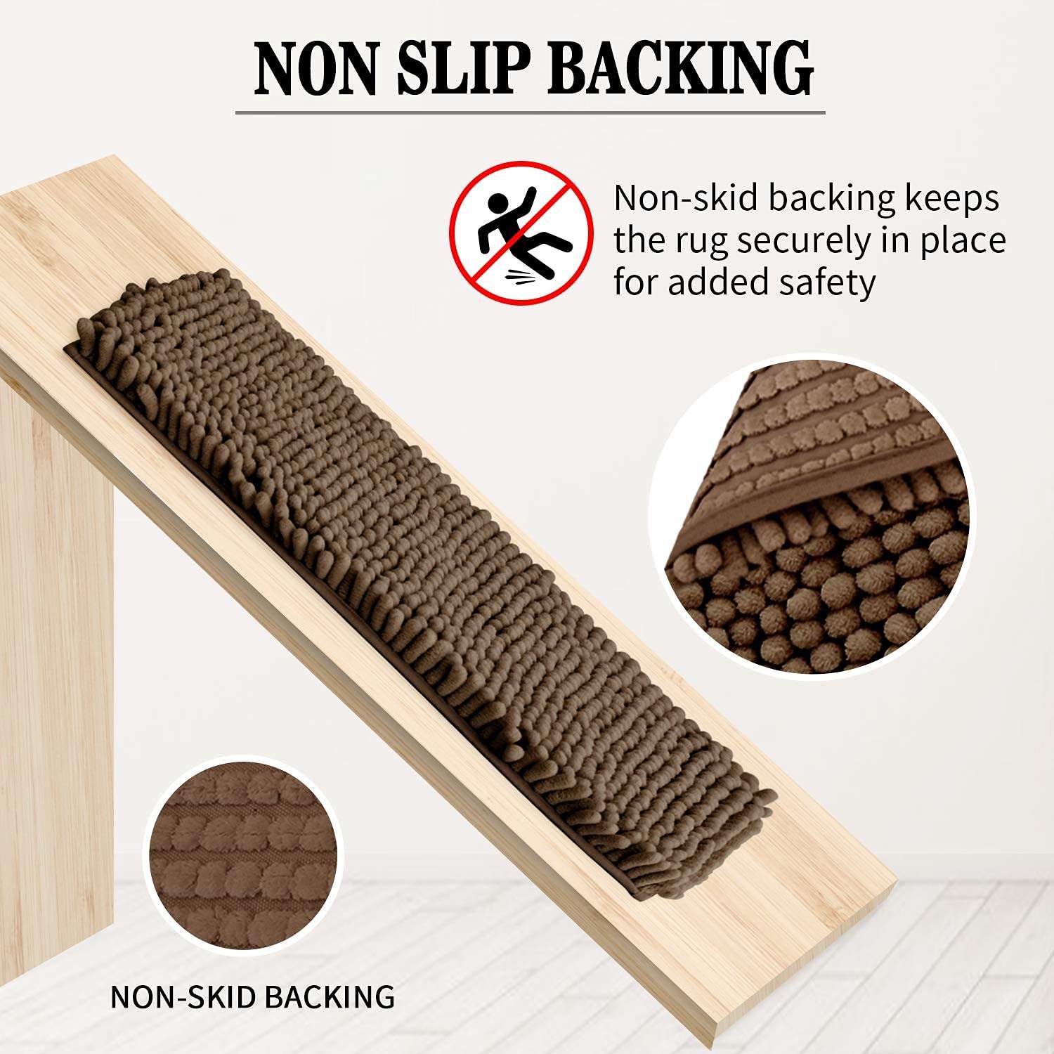 Chenille Bath Rugs,Soft and Ultra Thick Bath Mat, Non-Slip and Absorbent Microfiber Bathroom Mat for Kitchen and Indoor (16"X24", Brown) 5