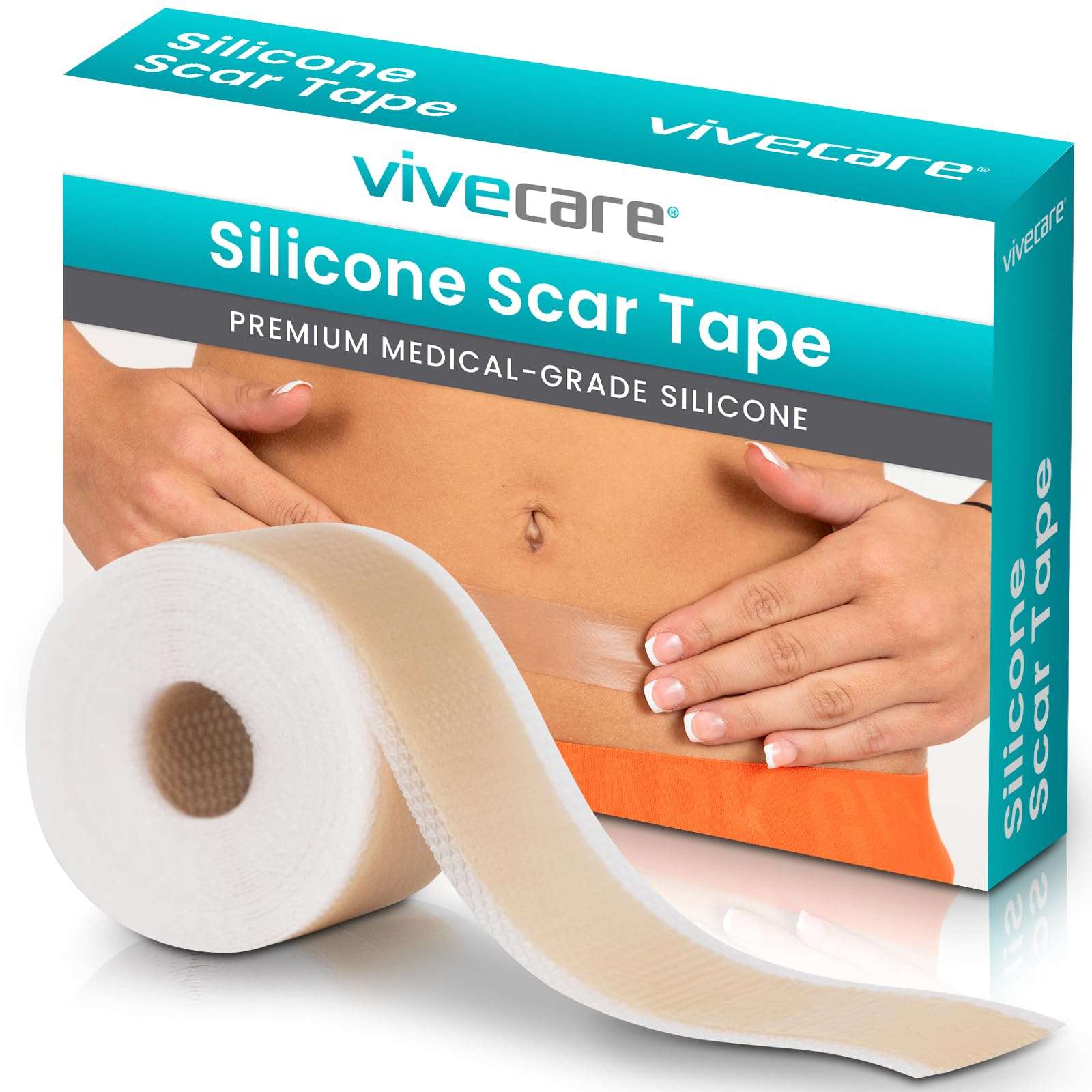 ViveCare Silicone Scar Sheet Tape for Surgical Scars - Medical Grade Silicone Scar Patches for After Surgery - Silicone Bandage Gel Healing Tape Strips - for Scars, C Section (Beige) 1