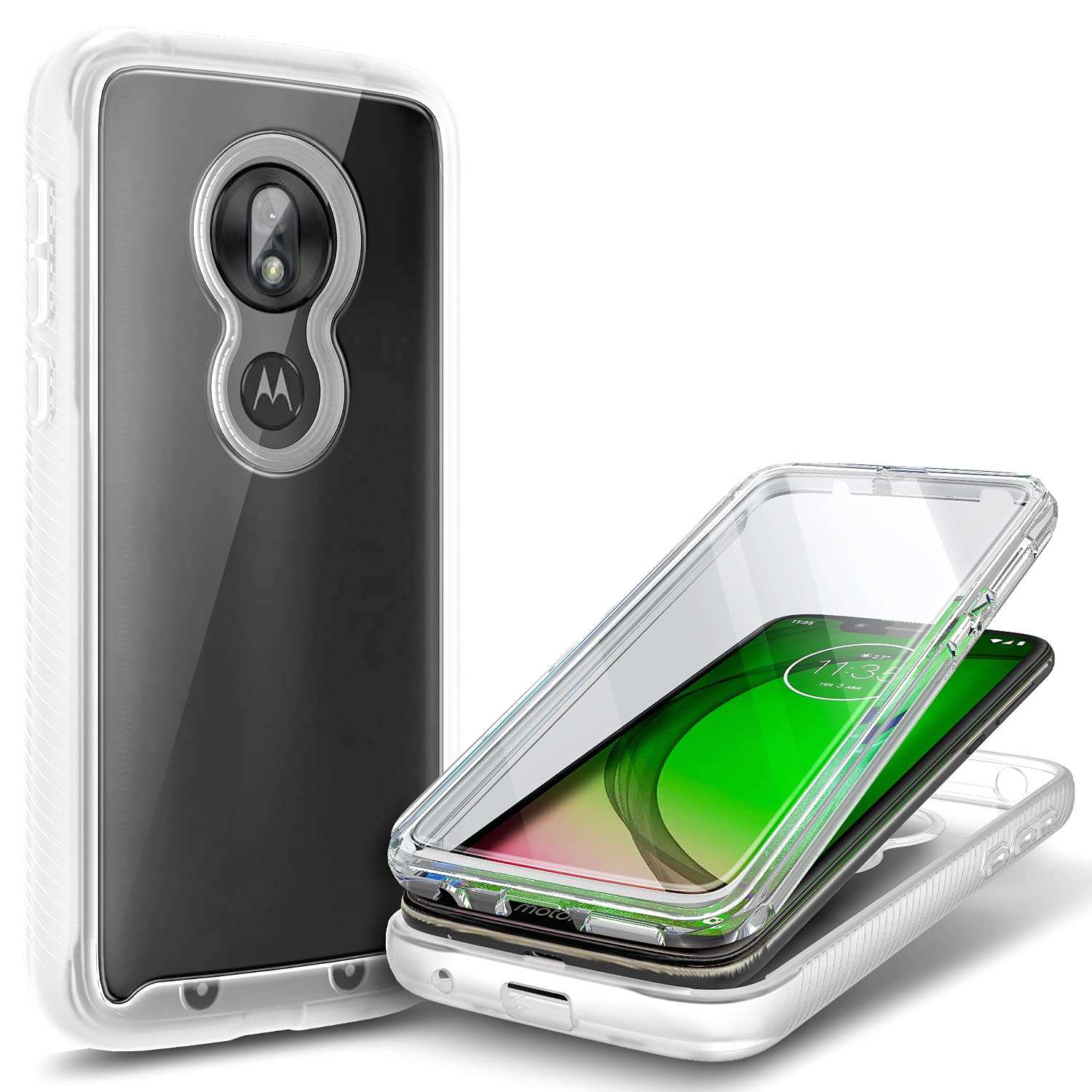 E-Began Moto G7 Power Case with Built-in Screen Protector, Motorola Moto G7 Supra/Moto G7 Optimo Maxx (XT1955DL), Full-Body Protective Rugged Bumper Cover, Transparent Clear Back Durable Case -Matte 1