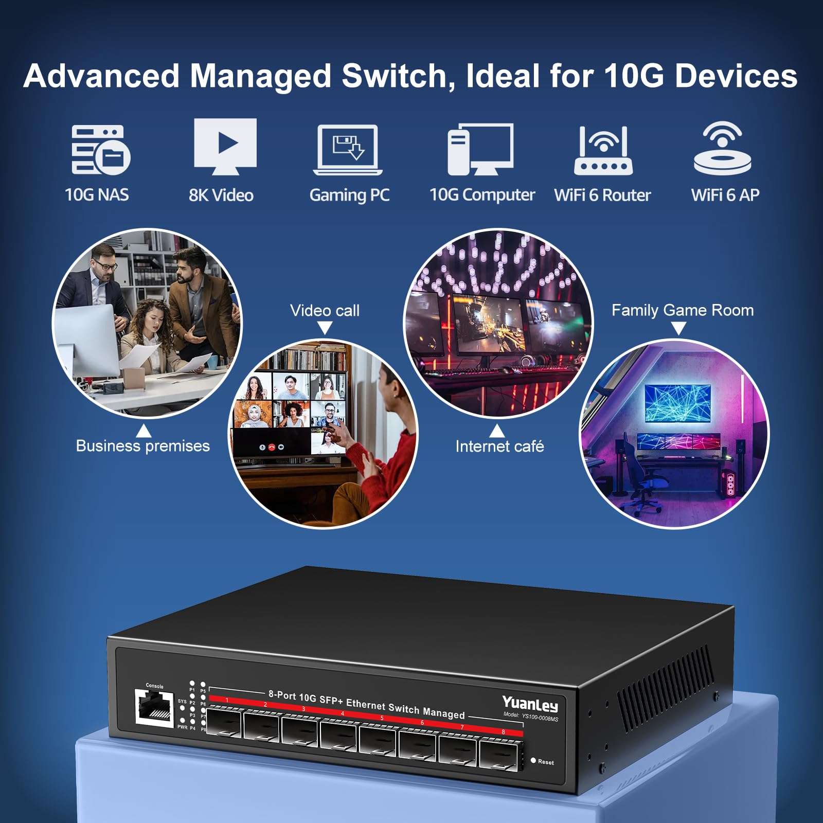 YuanLey 8 Port 10G Managed SFP Switch, 8X 10Gbps SFP+, L3 Smart Managment Ethernet Switch, Link Aggregation, VLAN, QoS, ACL, Rackmount 10Gbe Multi-gig Network Switch, Metal Case, 160Gbps Bandwidth 5