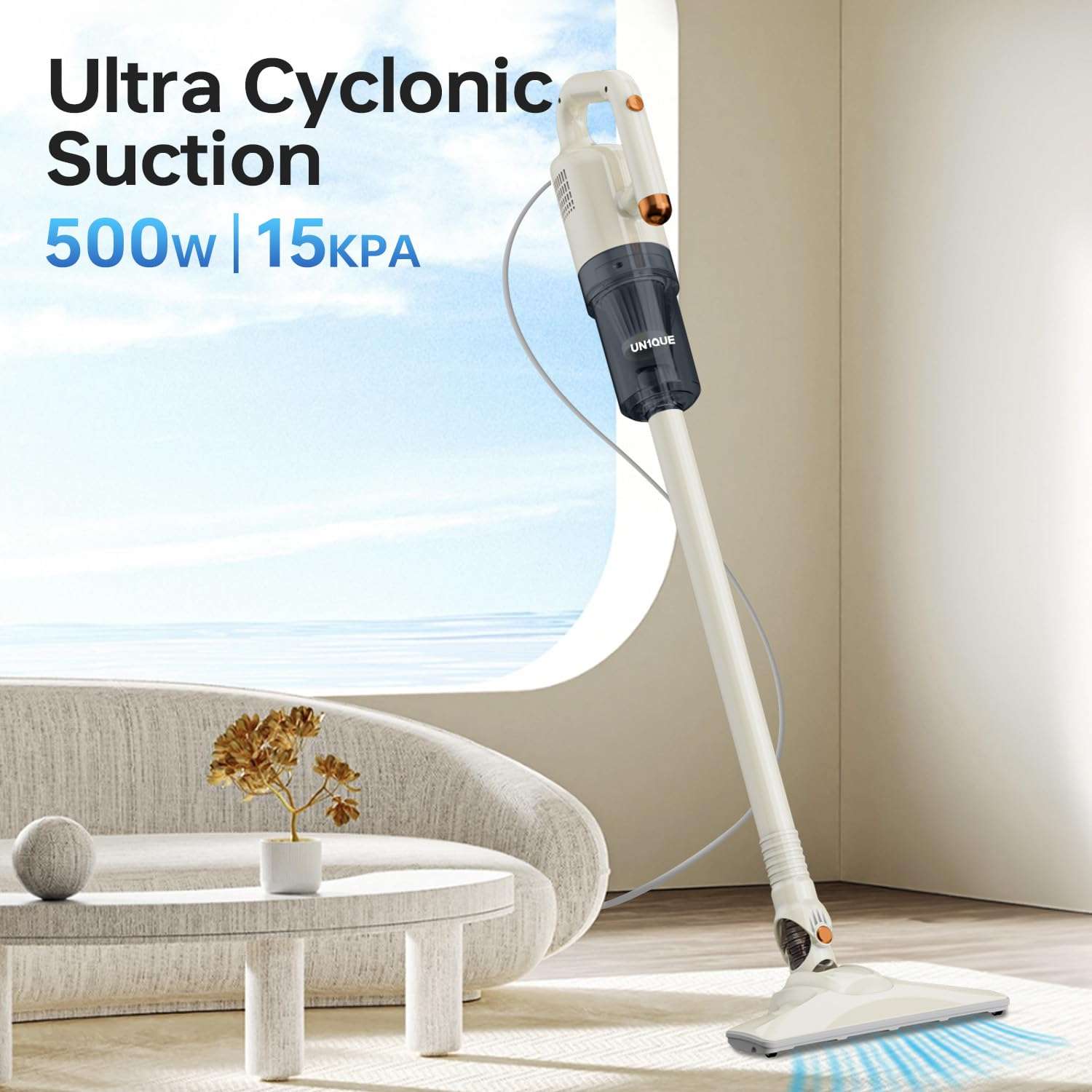 UN1QUE 2 in 1 Handheld & Stick Vacuum Cleaner for Home, 500W Handheld Vacuum with 15000PA Suction, 0.8L Washable HEPA Filter, Adjustable Head, Bagless Dry Vacumming, Deep Clean for Hard Floor, Carpet 3
