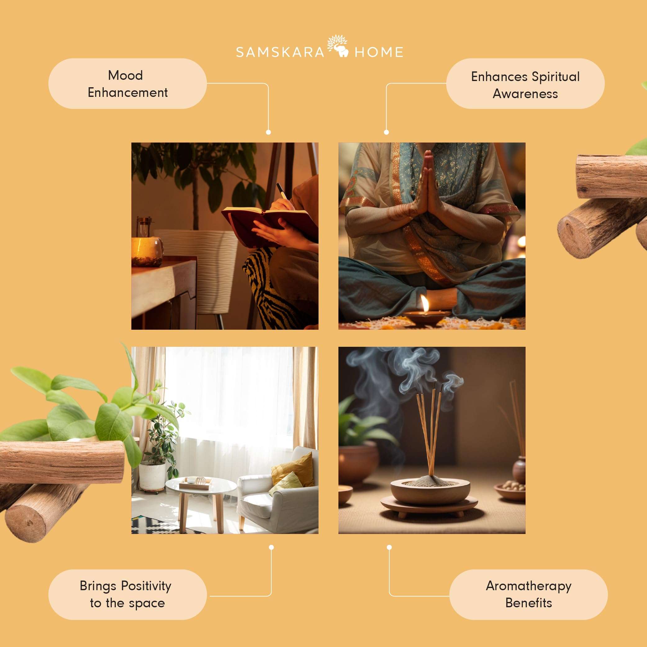 Samskara Sandalwood Agarbatti Combo Pack (Box of 10) |Temple Pooja Agarbatti | Eco Friendly Incense | Highly Scented Indian Incense Sticks|100% Organic - (100pcs/Pack of 10) 3