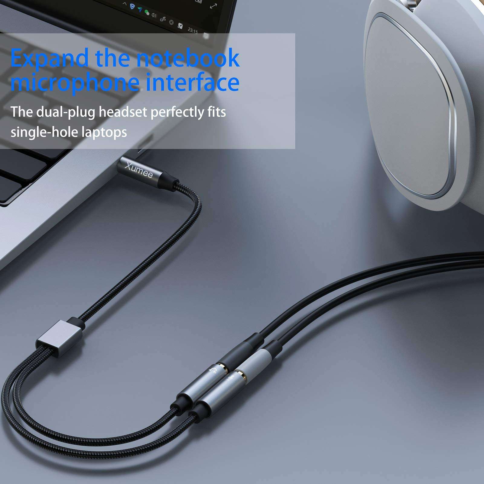 Headset Splitter Adapter 3.5mm Combo Audio Cable for PS4,Xbox One S,Tablet,Mobile Phone,PC Gaming Headsets and New Version Laptop (30CM, Grey) 3