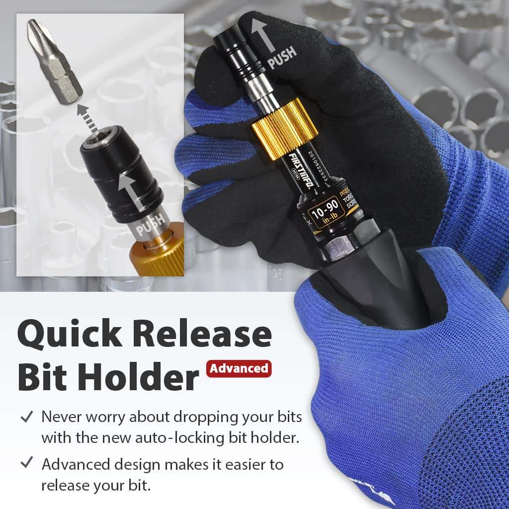 FIRSTINFO H5188 Precision Certified Limited Torque Screwdriver with 1/4 Inch Universal Hex Bit Holder Quick Release Design, 10-90 in-lbs with Extra T-Handle 4