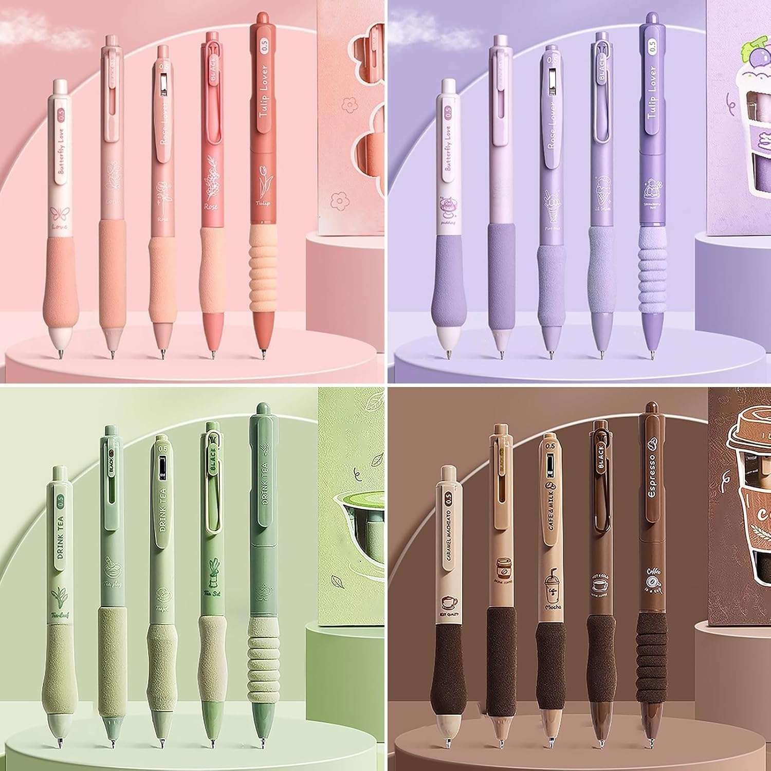 COOFANDY Green Tea 5 Pcs Gel Retractable Quick Dry Ink 0.5mm Fine Point Aesthetic Stuff Ink Comfort Grip Smooth Writing Journaling Note Taking Pens Bulk Pens School Office Supplies (black) 5