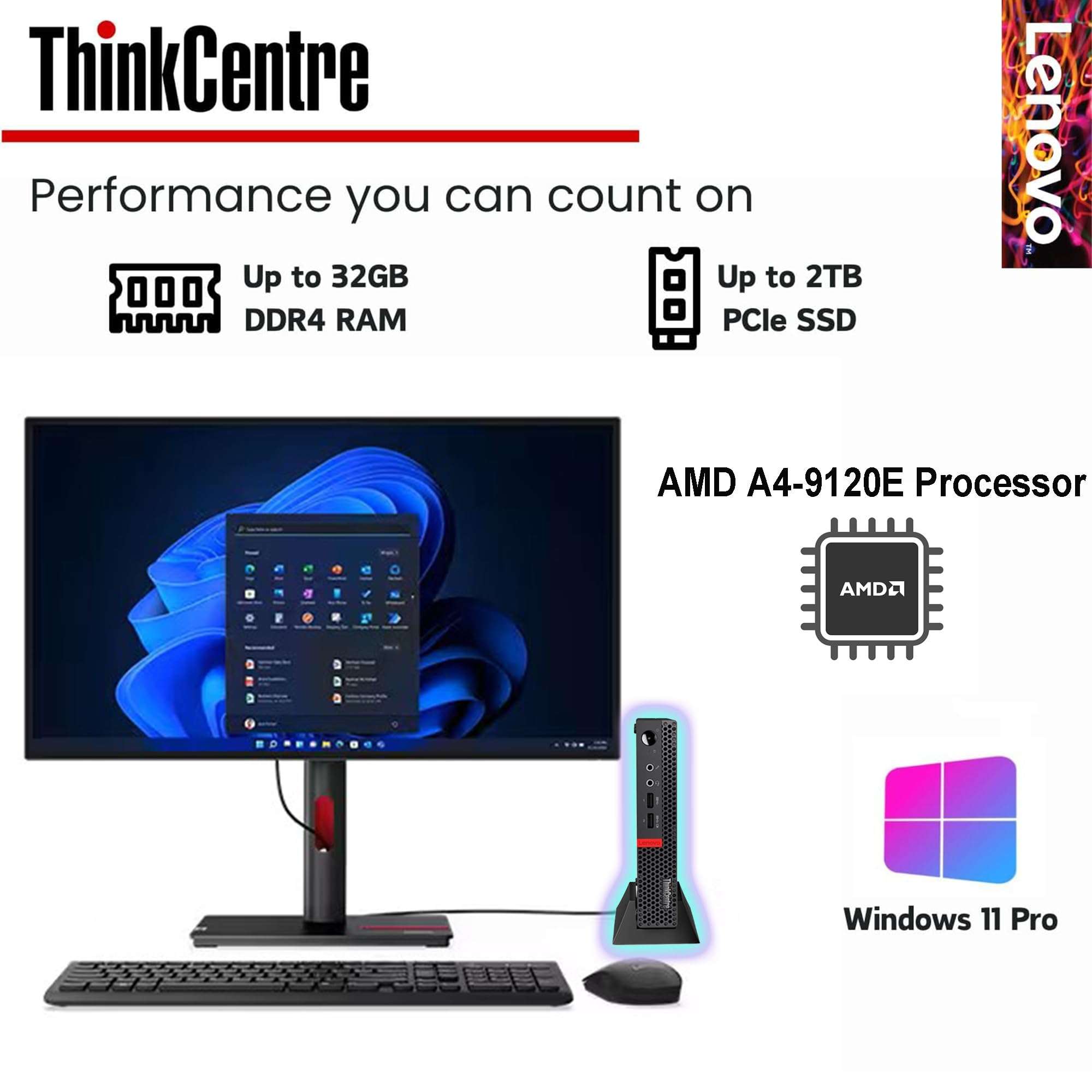 Lenovo ThinkCentre Micro Computer, AMD CPU, Dual-Display Support, Wi-Fi, Bluetooth, USB Ports, Ethernet Port, w/o Keyboard&Mouse, Windows 11 Pro, for Business&Home (16GB RAM & 512GB SSD) 4