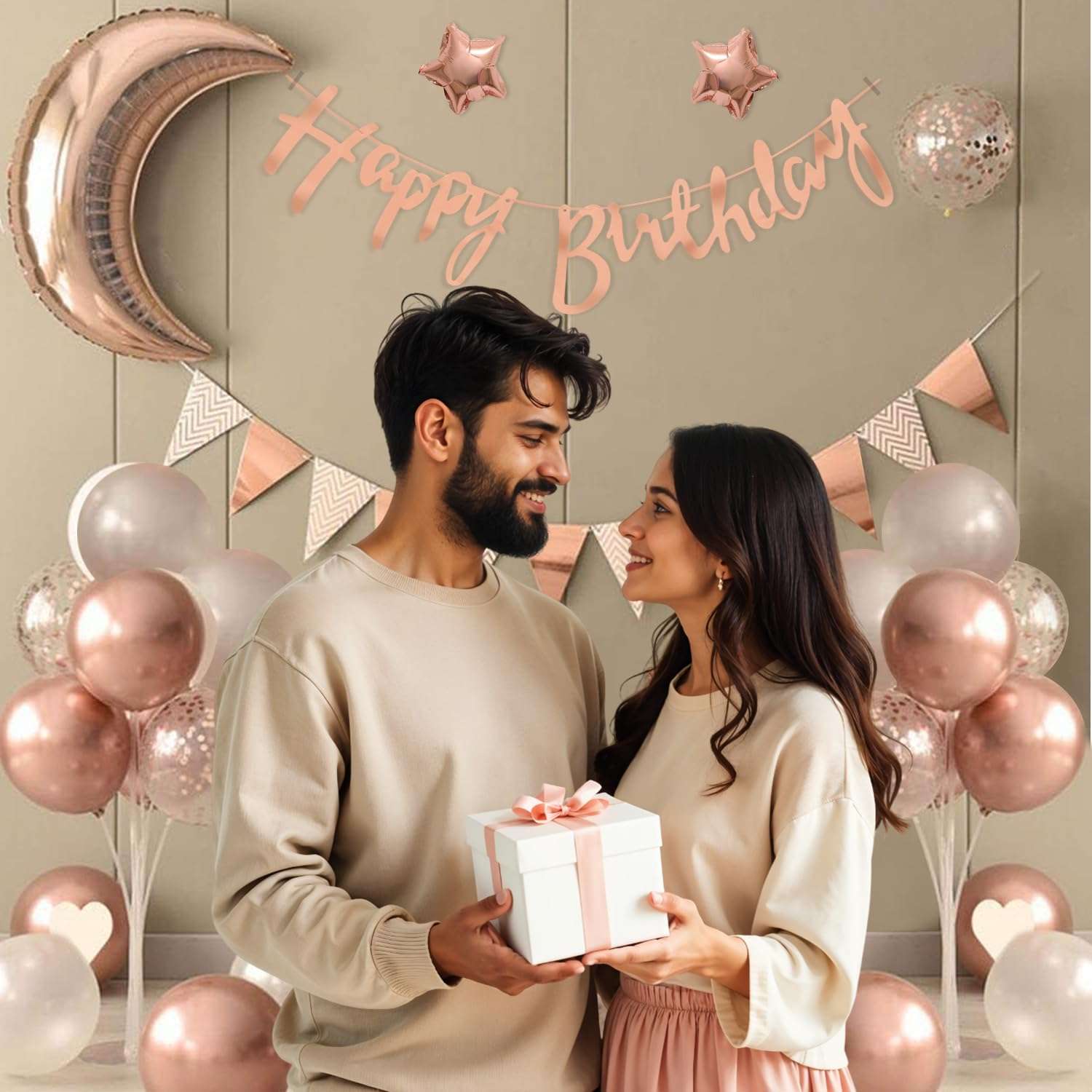 Party Propz Birthday Decoration Kit for Girls – 42 Pcs Rose Gold Birthday Decoration Kit with Foil Balloons, Happy Birthday Banner & Rose Gold Balloons for Decoration (Latex, Cardstock, Foil) 6