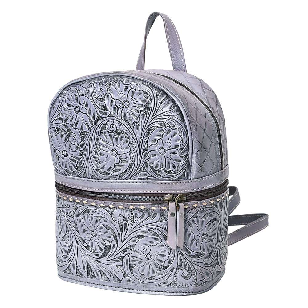 OHLAY Bags OHG103B Backpack Hand Tooled Genuine Leather Women Bag Western Handbag Purse, 11in (H) X 9in (W) X 5in (D), Brown