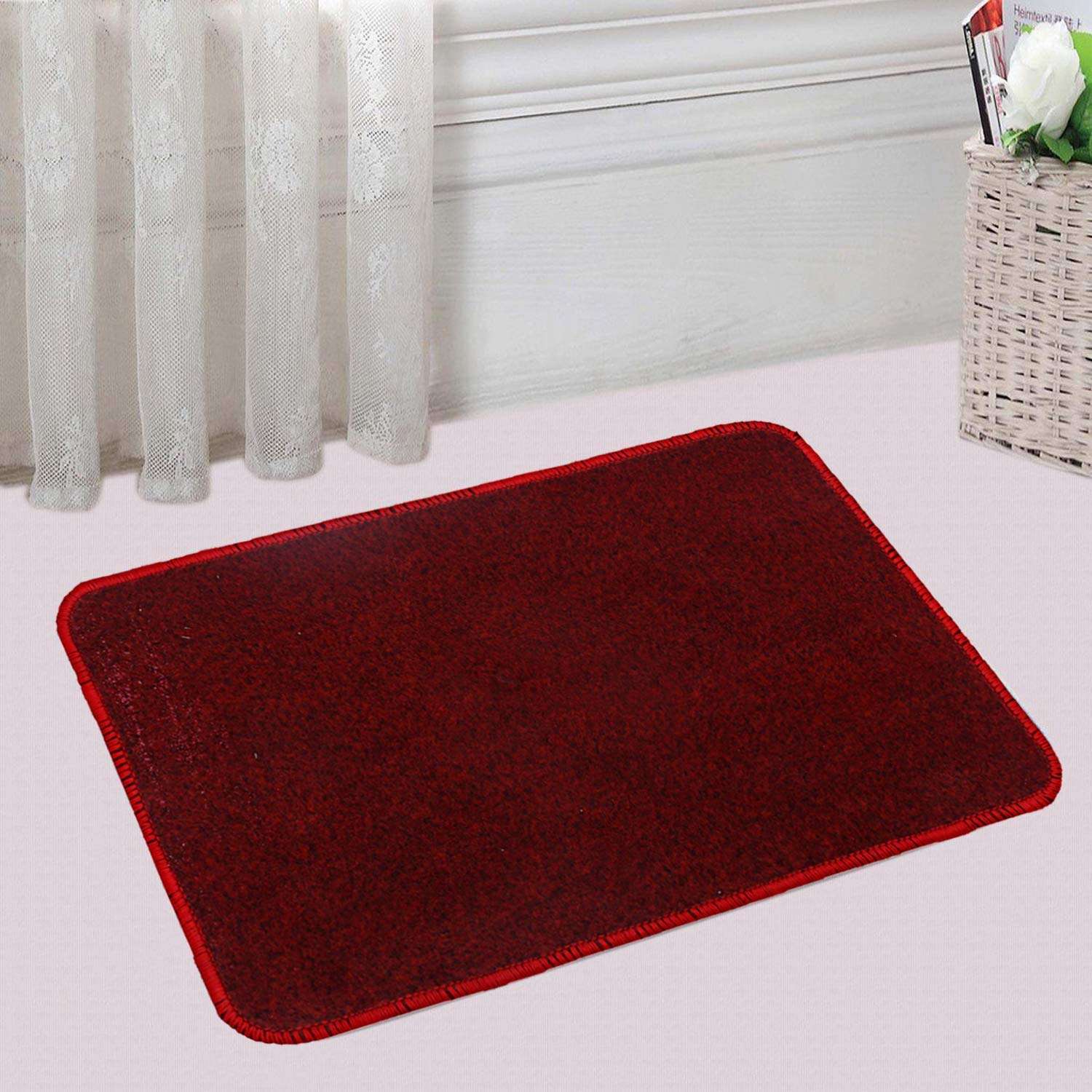 Heart Home Microfiber Anti Slip 3 Pieces Bath Mat 22"x14", Red CTHH2791 3