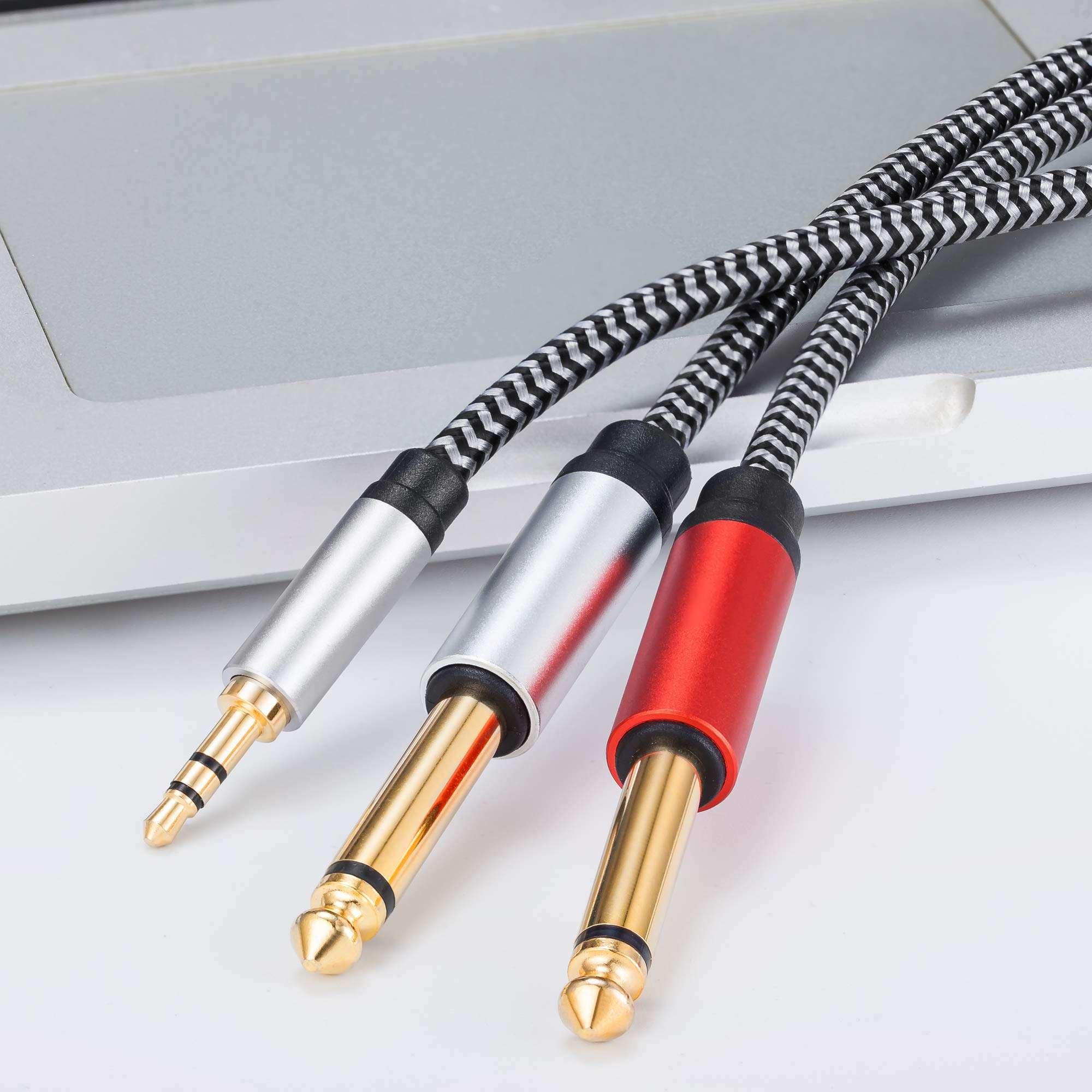 MORELECS 1/8 to 1/4 Stereo Cable 20 ft, 3.5mm to 1/4 Cable Nylon Braid 3.5mm 1/8" TRS to Dual 6.35mm 1/4" TS Mono Y Cable 6