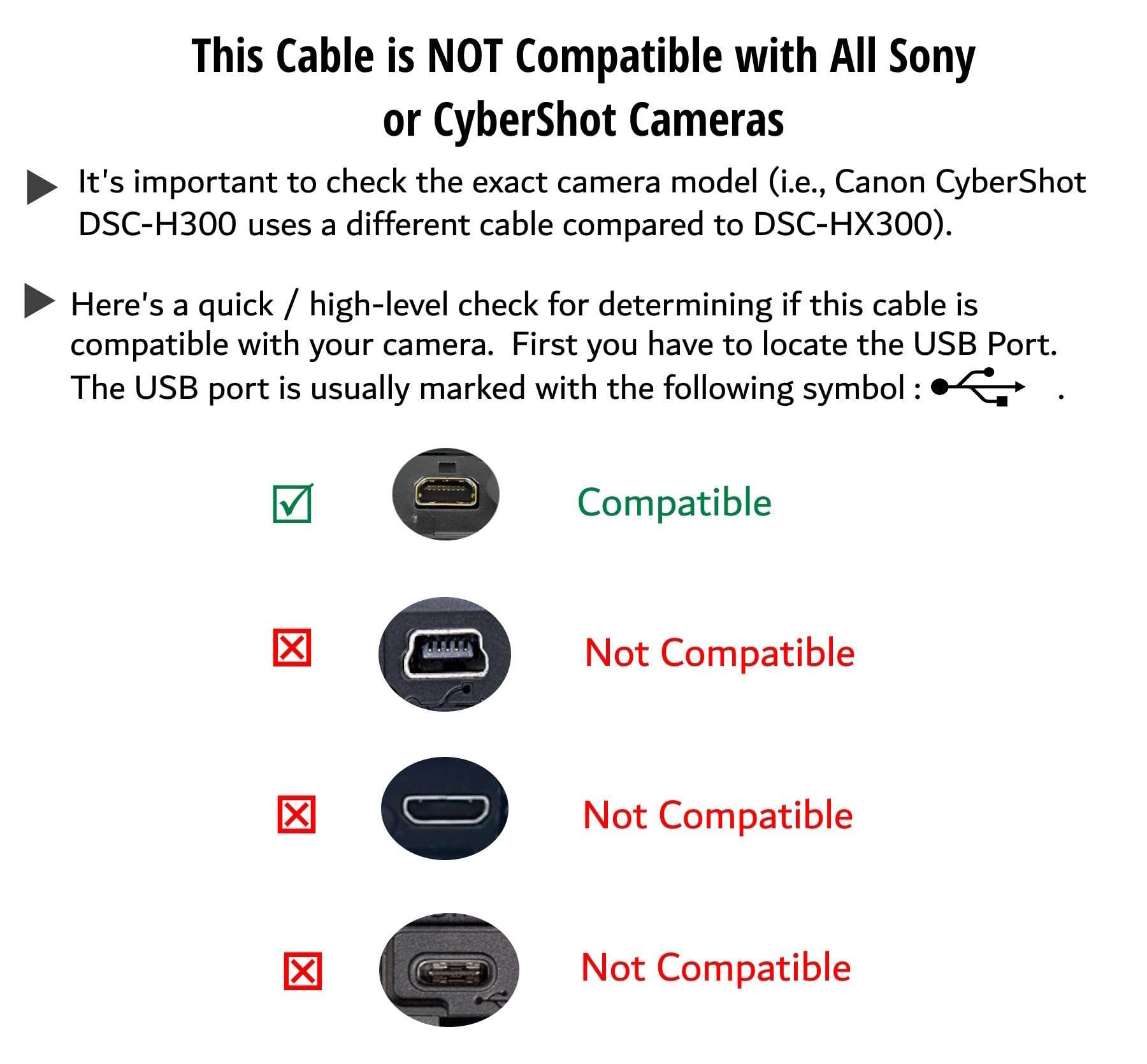 USB PC Data Transfer Battery Charger Cable for Select Sony Cybershot DSC-H200 DSC-H300 DSC-W370 DSC-W800 DSC-W830 DSC-W310 (See / Check Product Description for List of Compatible Models Before Buying) 5