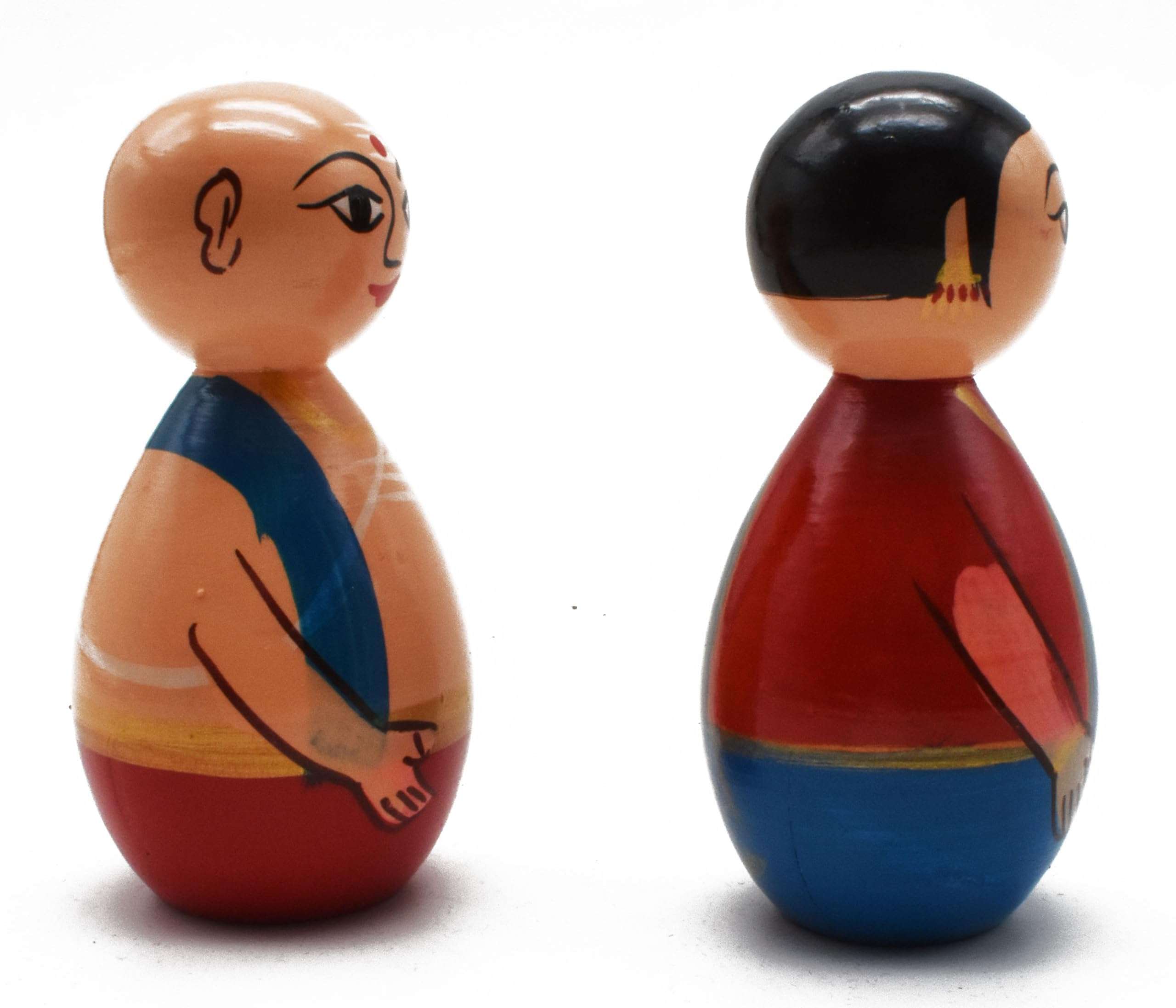 justhandmade Wooden Couple Doll | Mama Mami Doll | Pair Doll | Multicolor - Home Decor Showpiece Small (Dark Blue) 6