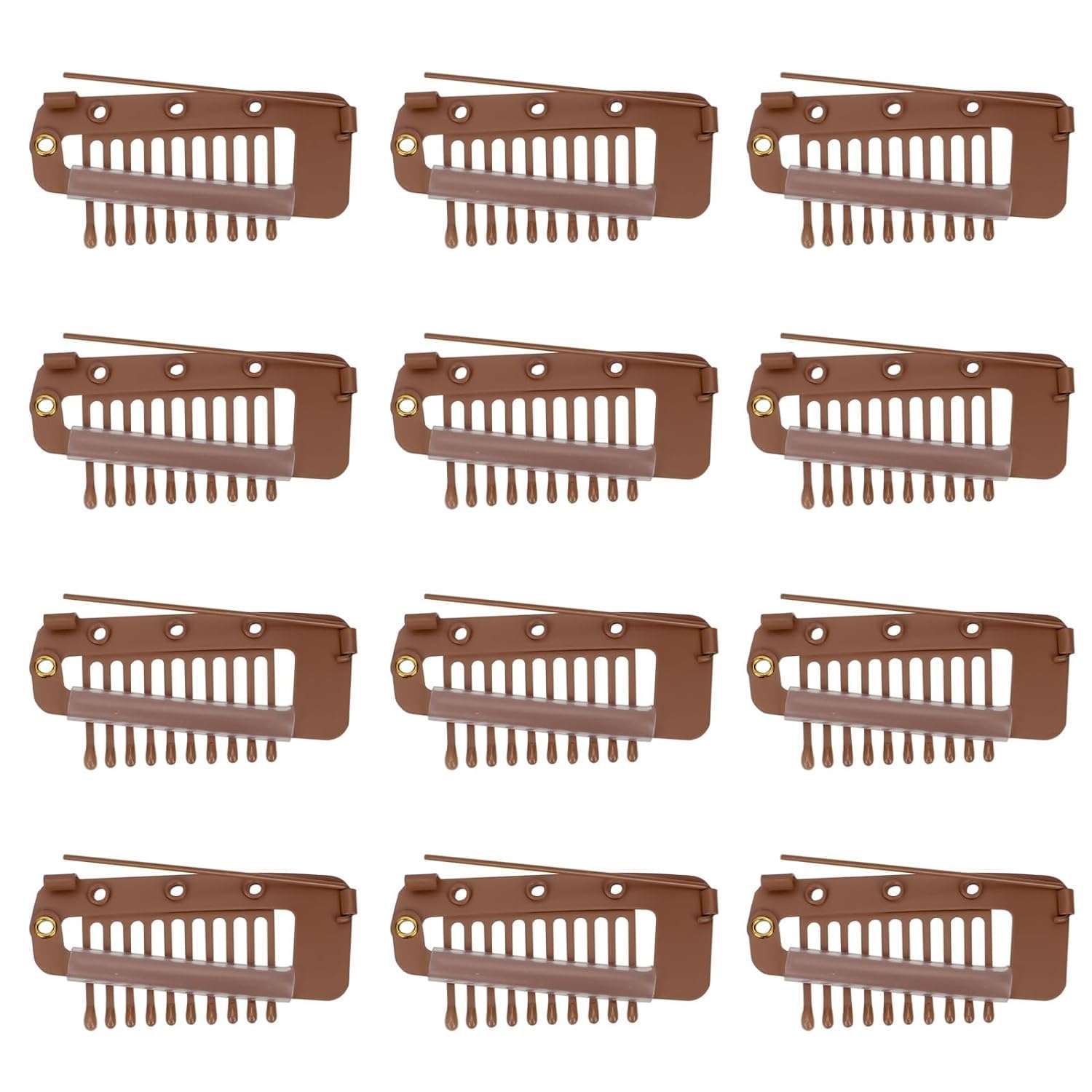 INHEAVEN 9 pcs Wig Clip with Safety Pins, 10-Teeth Hair Extension Snap Clips Invisible Strong Wig Combs to Secure Wig No Sew Chunni Grip Dupatta Clips (BROWN, 9)