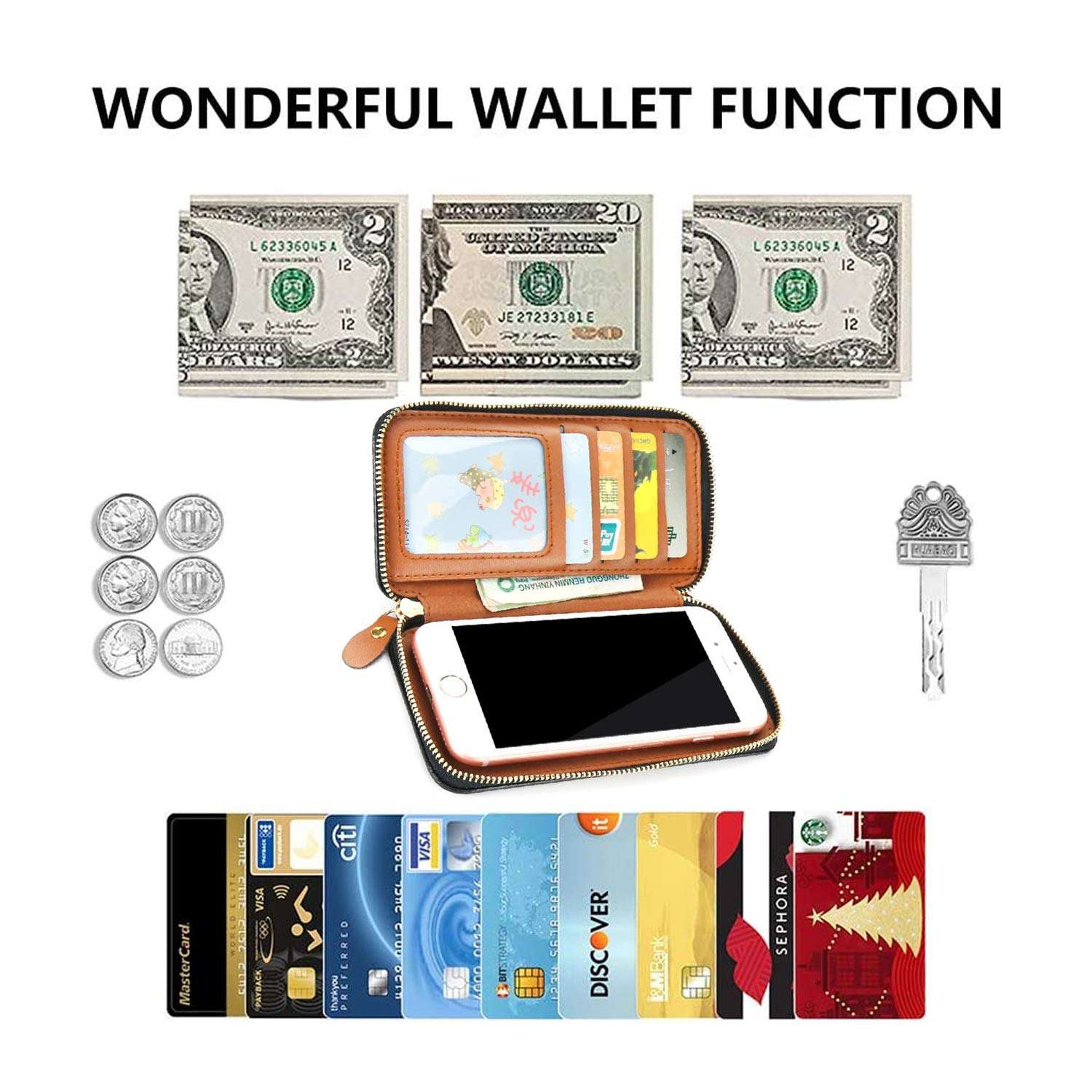 Green Vanguard Cellphone Wallet for Women Men Zipper Long Purse with Removable Wristlet Universal Cell Phone Lanyard Compatible with iPhone, Galaxy & Most Smartphones Includes Phone Case 4